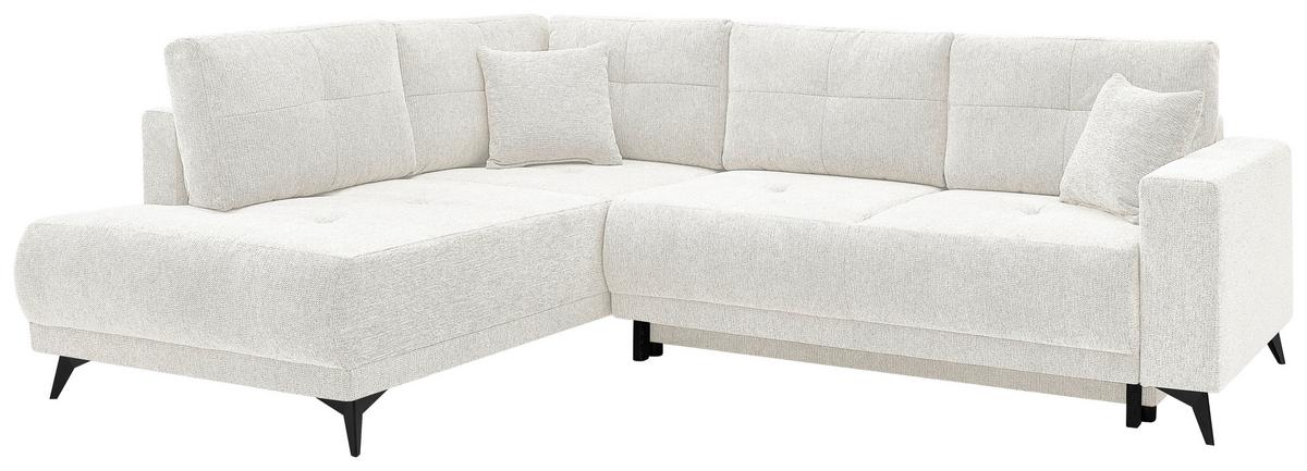Ecksofa mit Schlaffunktion & Bettkasten Texas Creme - Creme/Schwarz, KONVENTIONELL, Holz (203/259cm)
