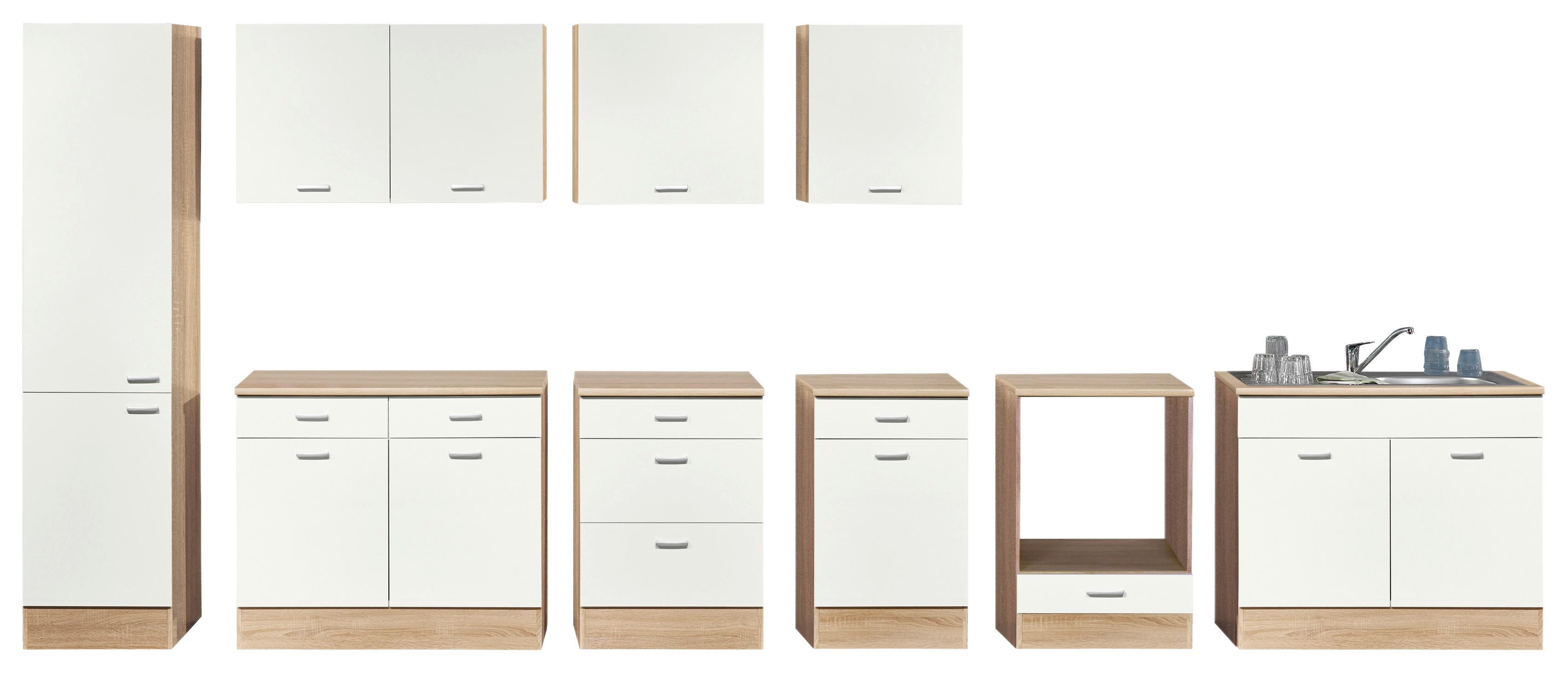 Küchen-hochschrank Andy B:50cm Weiß 2 Türen 4 Einlegeböden - Weiß/Sonoma Eiche, Basics, Holzwerkstoff (50/211/56cm) - MID.YOU