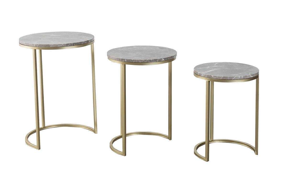 Beistelltisch 3-Teilig Tria Grau/Goldfarben - Goldfarben/Grau, Trend, Stein/Metall - Kayoom