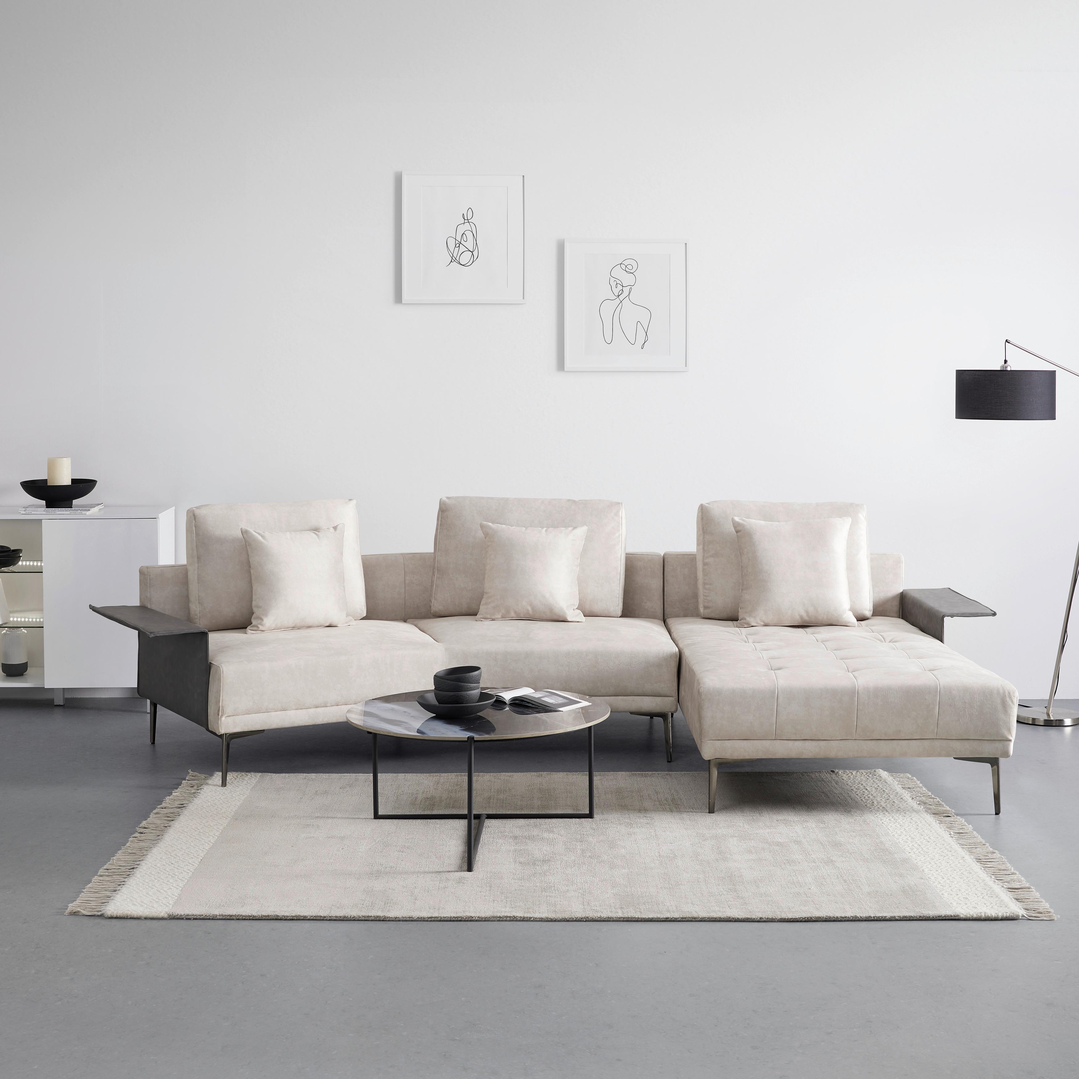 Sedací souprava DONNA béžová/šedá - šedá/barvy stříbra, Moderní, kov/dřevo (345/68/176cm) - Bessagi Home