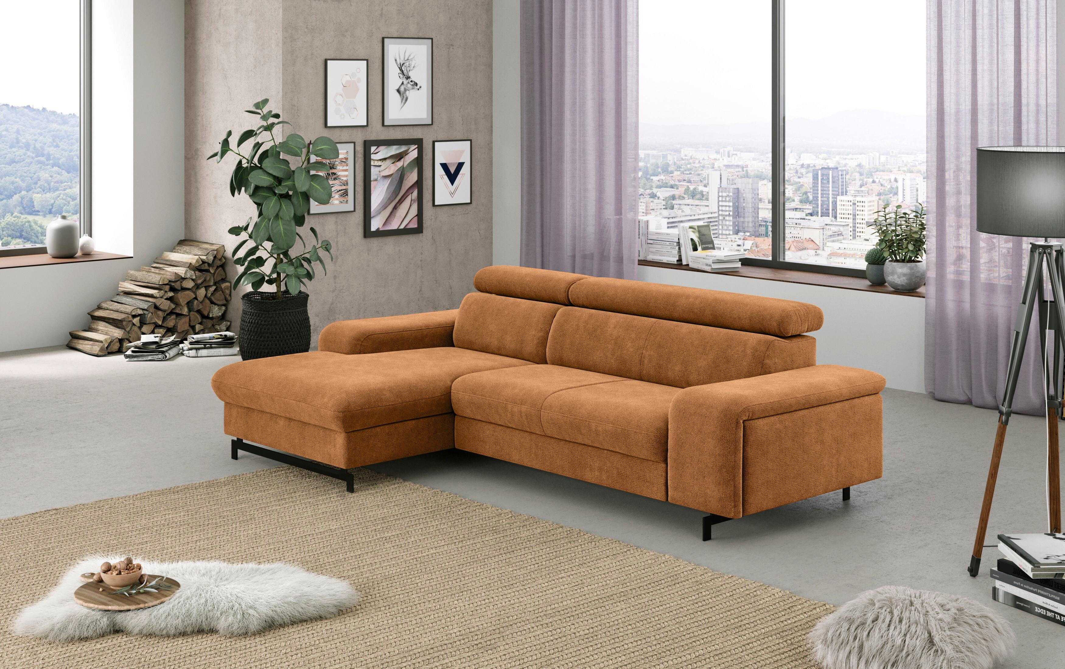 Ecksofa Mit Bettkasten Emma Cognac 165x267 Cm - Cognac/Schwarz, Textil (165/267cm) - MID.YOU