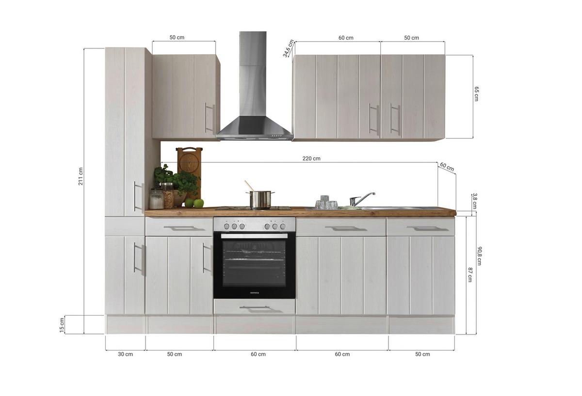 Küchenleerblock Anton Landhaus - Lärchefarben/Weiß, Basics, Holzwerkstoff - Respekta