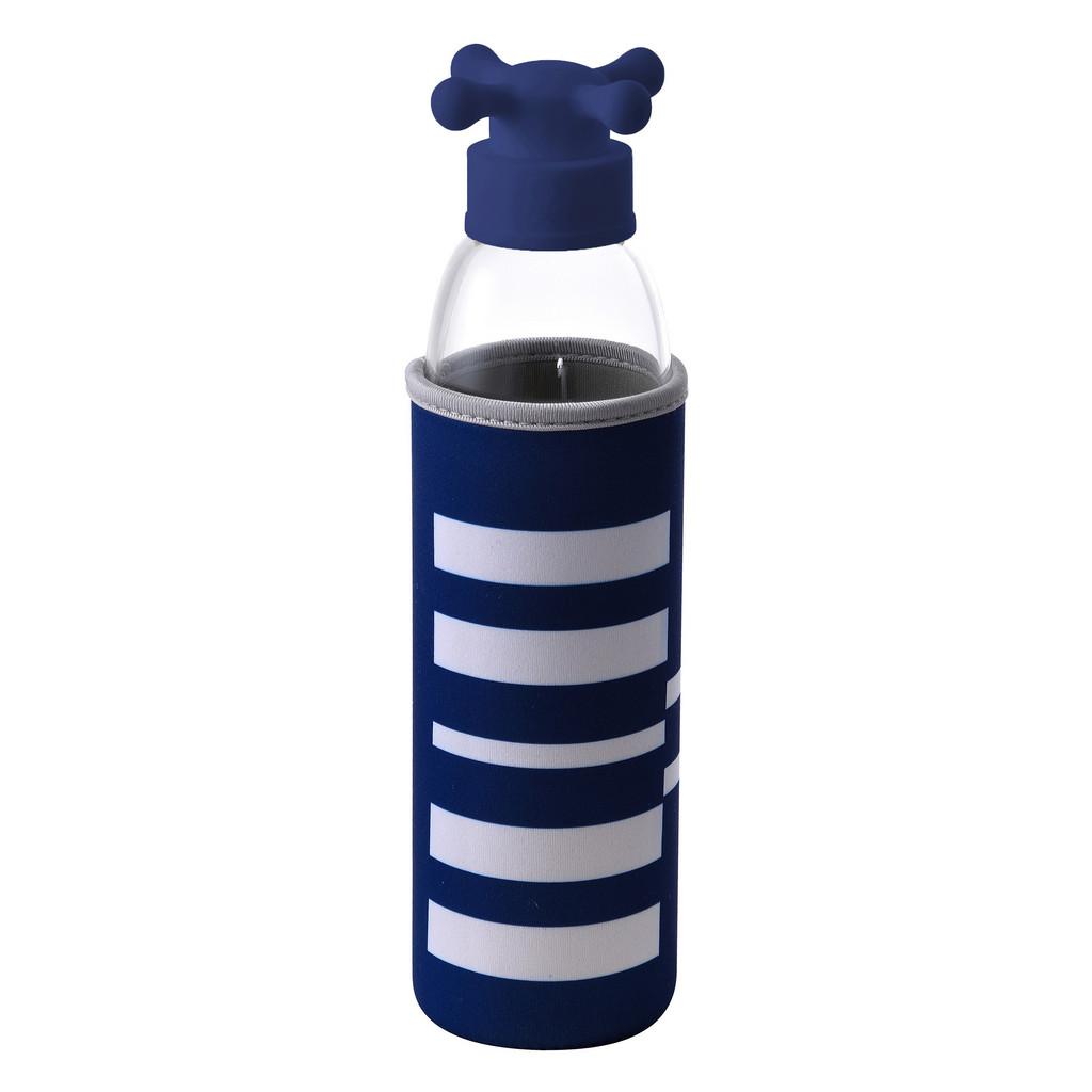 Trinkflasche Blau / Weiß 0,55 L Kunststoff/Glas