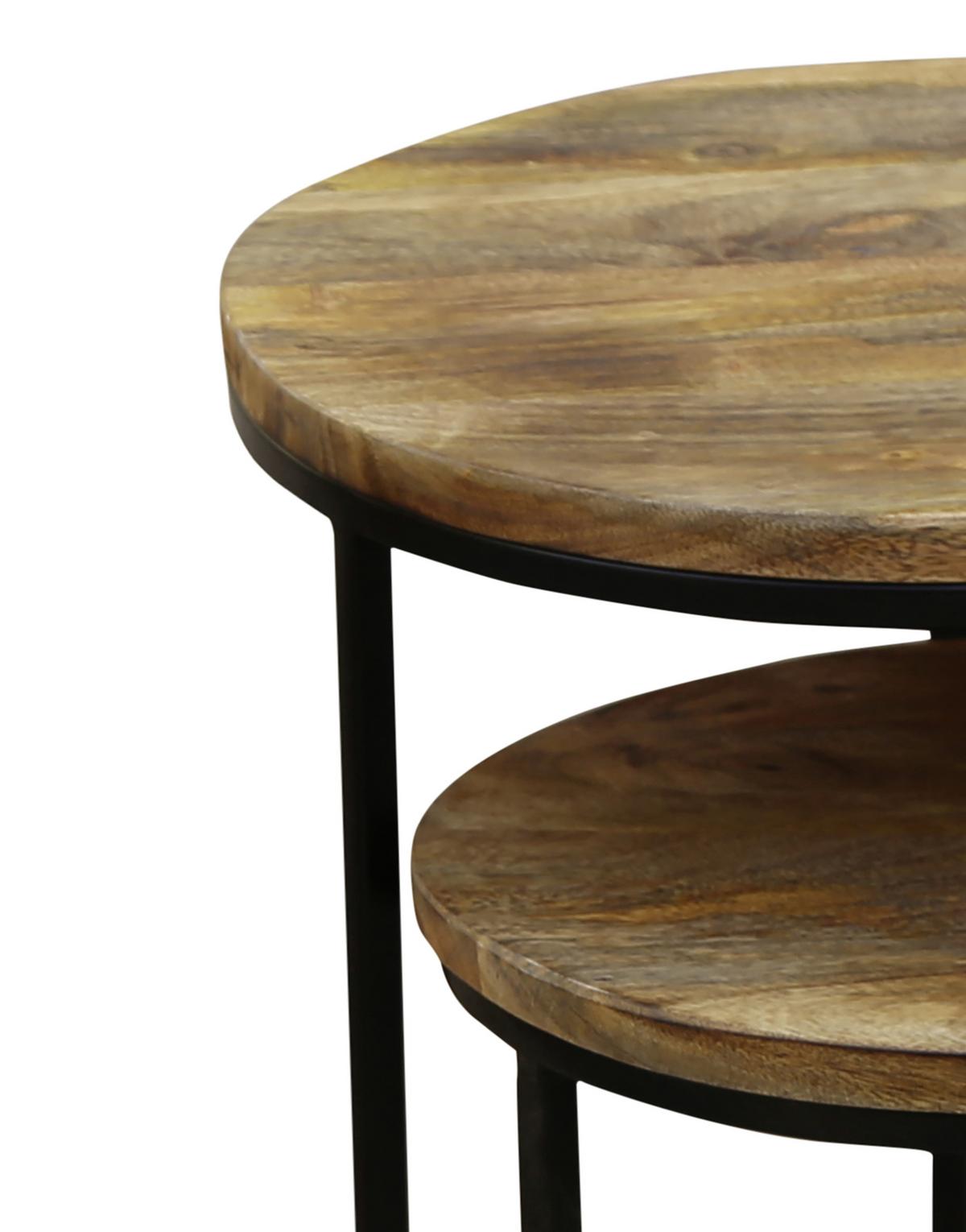 Beistelltisch 2-tlg. Jaron Naturfarben/mangoholz/schwarz - Schwarz/Naturfarben, MODERN, Holz/Metall (40/30x60/50cm) - MID.YOU
