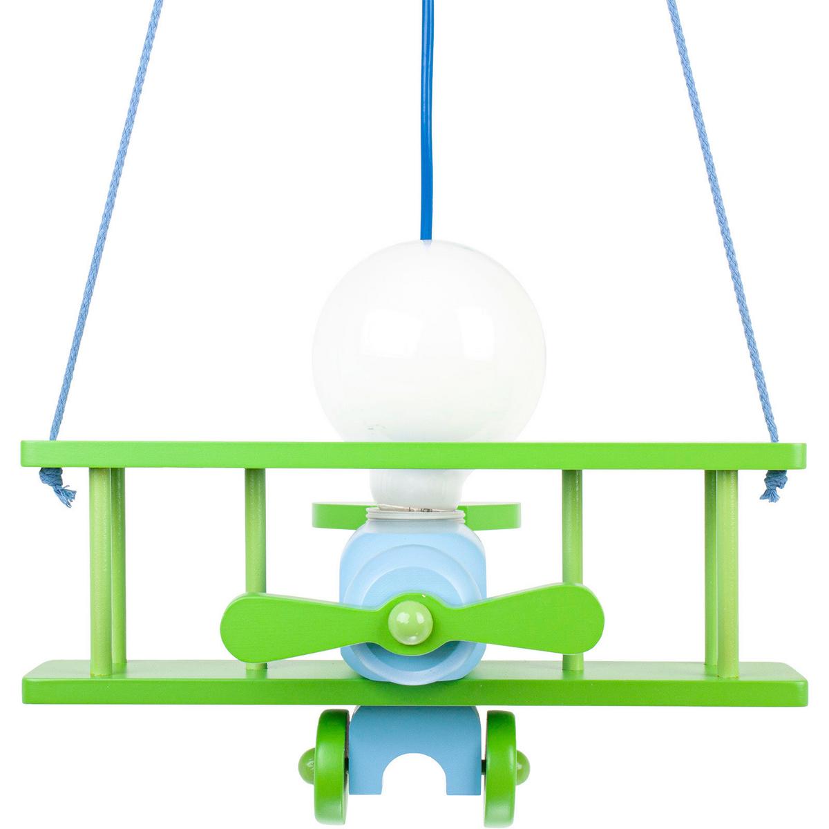 Kinderhängeleuchte Flugzeug H: 75 Cm 1-Flammig - Blau/Grün, KONVENTIONELL, Holz (29/31/75cm)