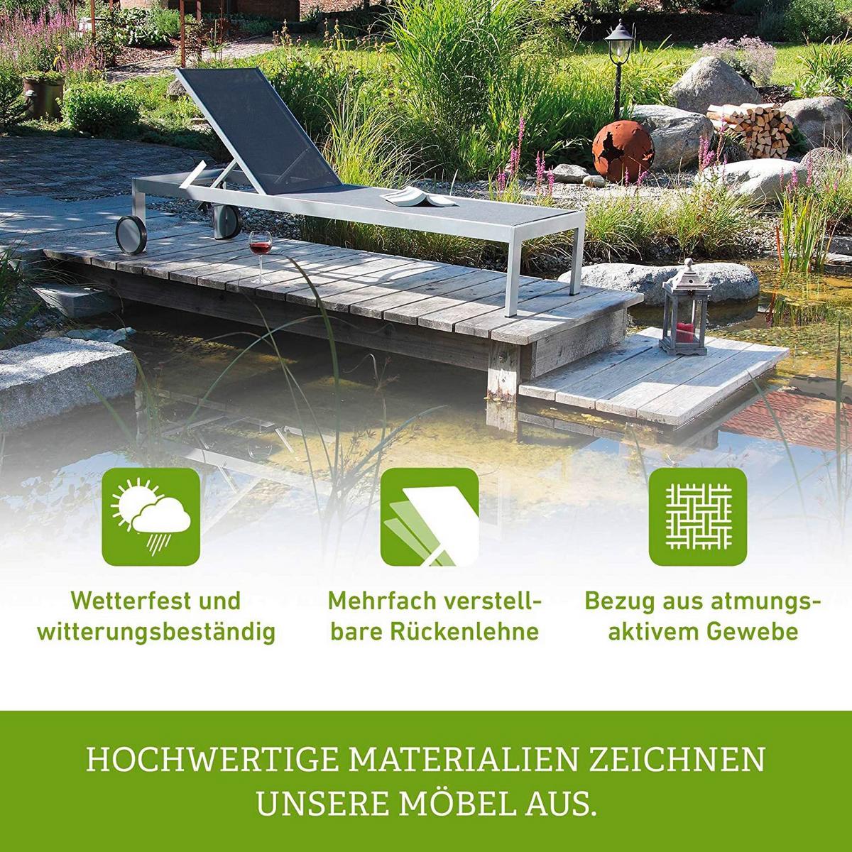 Sonnenliege Acamp Rmini Metall / Textil verstellbar - Anthrazit, Basics, Textil/Metall (60/35/198cm) - Gardenson