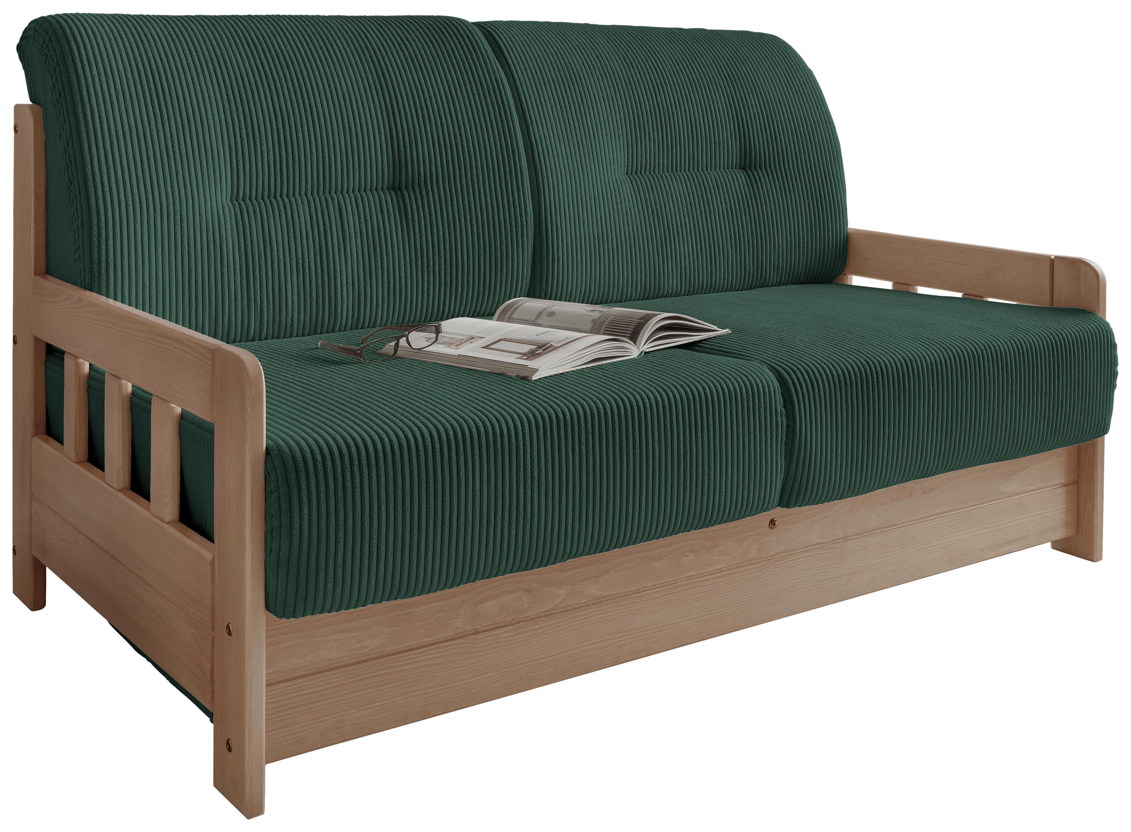 Schlafsofa Camino Naturfarben/Dgrün B: 154 cm - Dunkelgrün/Naturfarben, MODERN, Holz/Textil (154/88/90cm) - Livetastic