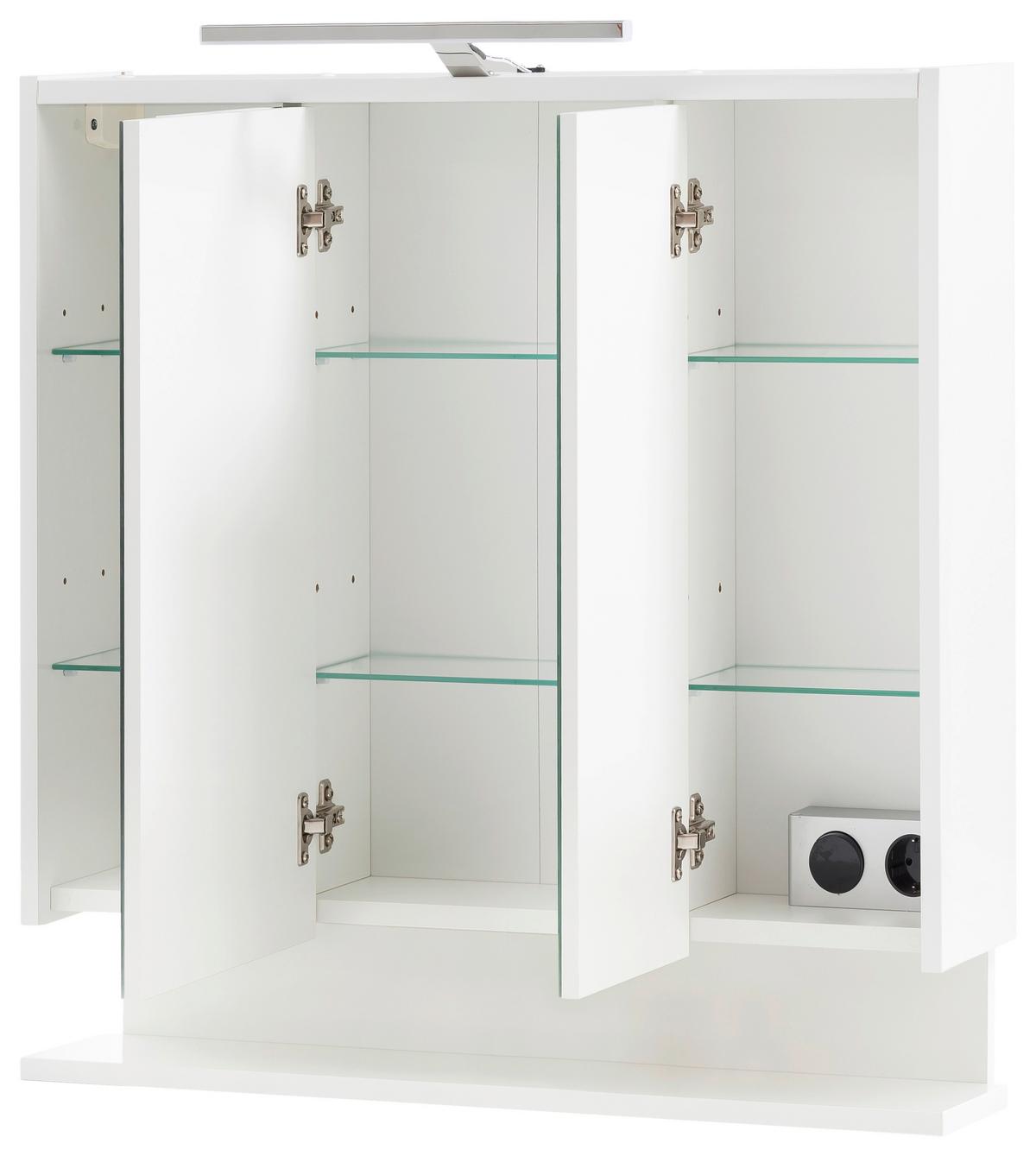 Spiegelschrank Flag Mit Led 3 Türen, Weiß - Weiß Hochglanz/Weiß, MODERN, Glas/Holzwerkstoff (65/71,4/16cm) - MID.YOU