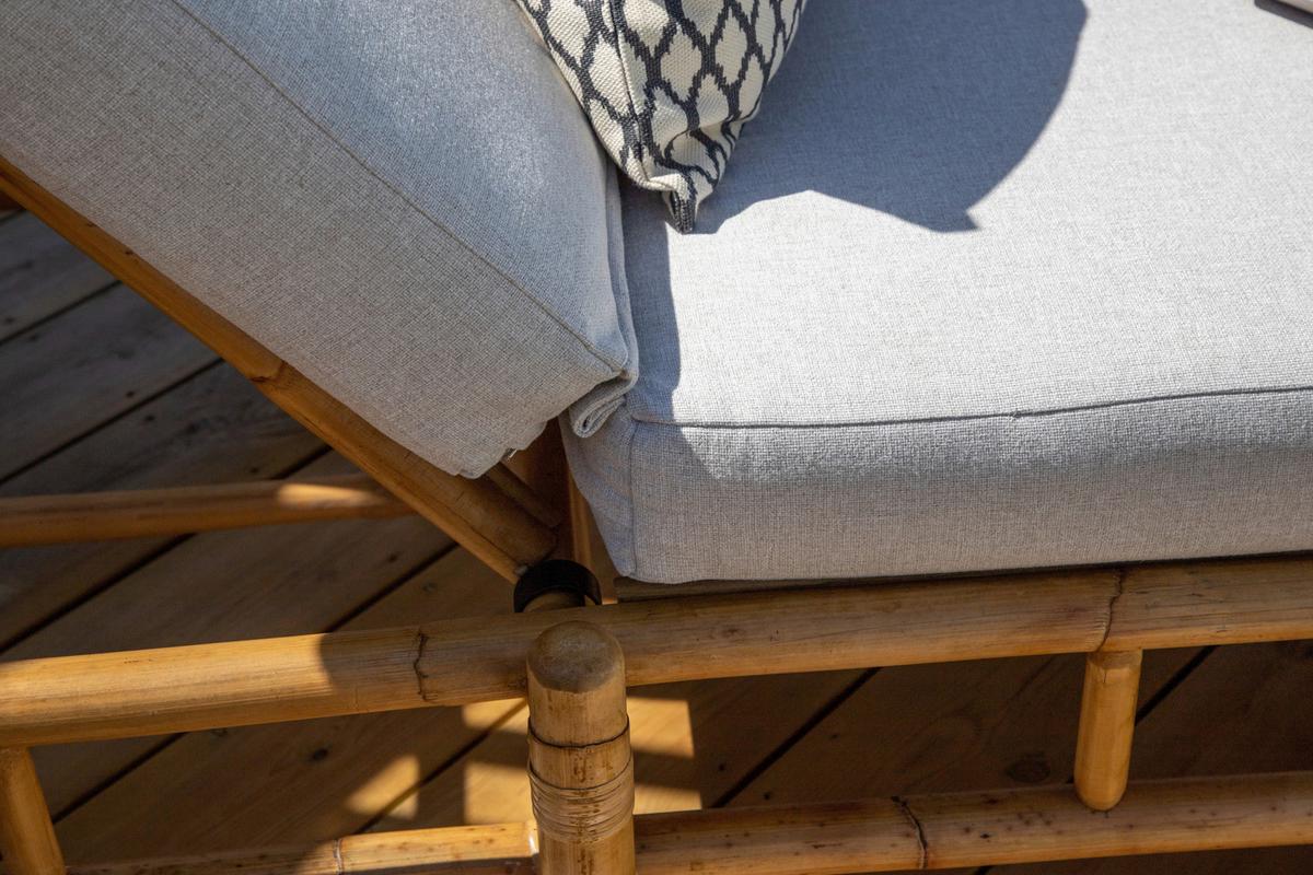 Sonnenliege Cane Bambus/Rattan/Textil +auflage - Hellbraun/Creme, KONVENTIONELL, Holz/Textil (80/35/210cm) - Gardenson