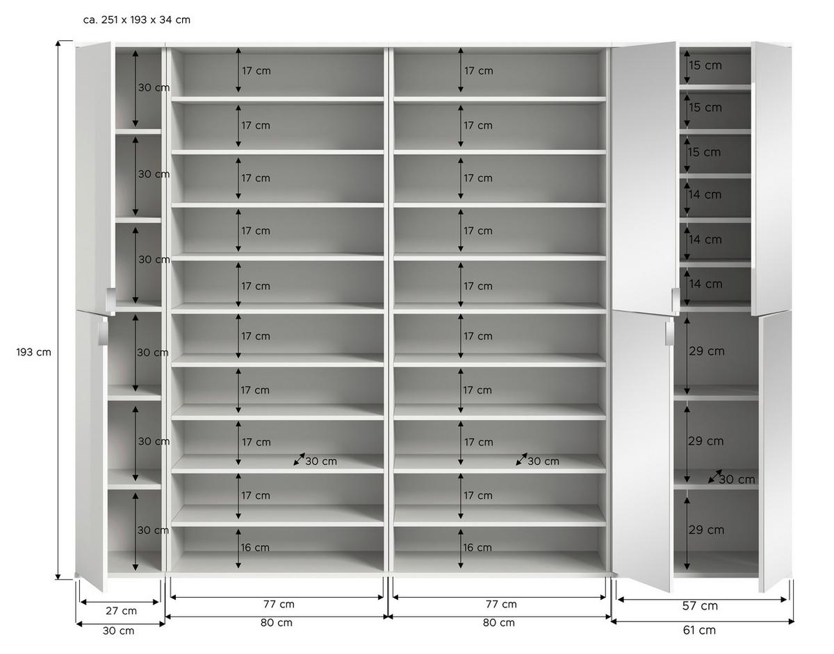 Garderobe Projekt X 4-Teilig Weiß B: 251 cm - Weiß Hochglanz/Weiß, Design, Holzwerkstoff (251/193/34cm) - Livetastic