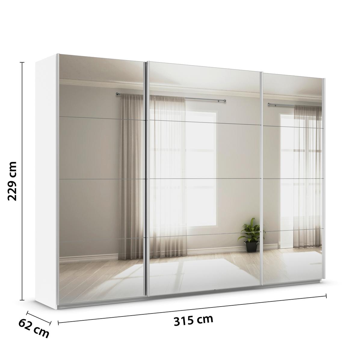 Tolóajtós Szekrény Feldkirch 315/229 Cm - ezüst/fehér, Modern, faalapú anyag/Üveg (315/229/62cm)