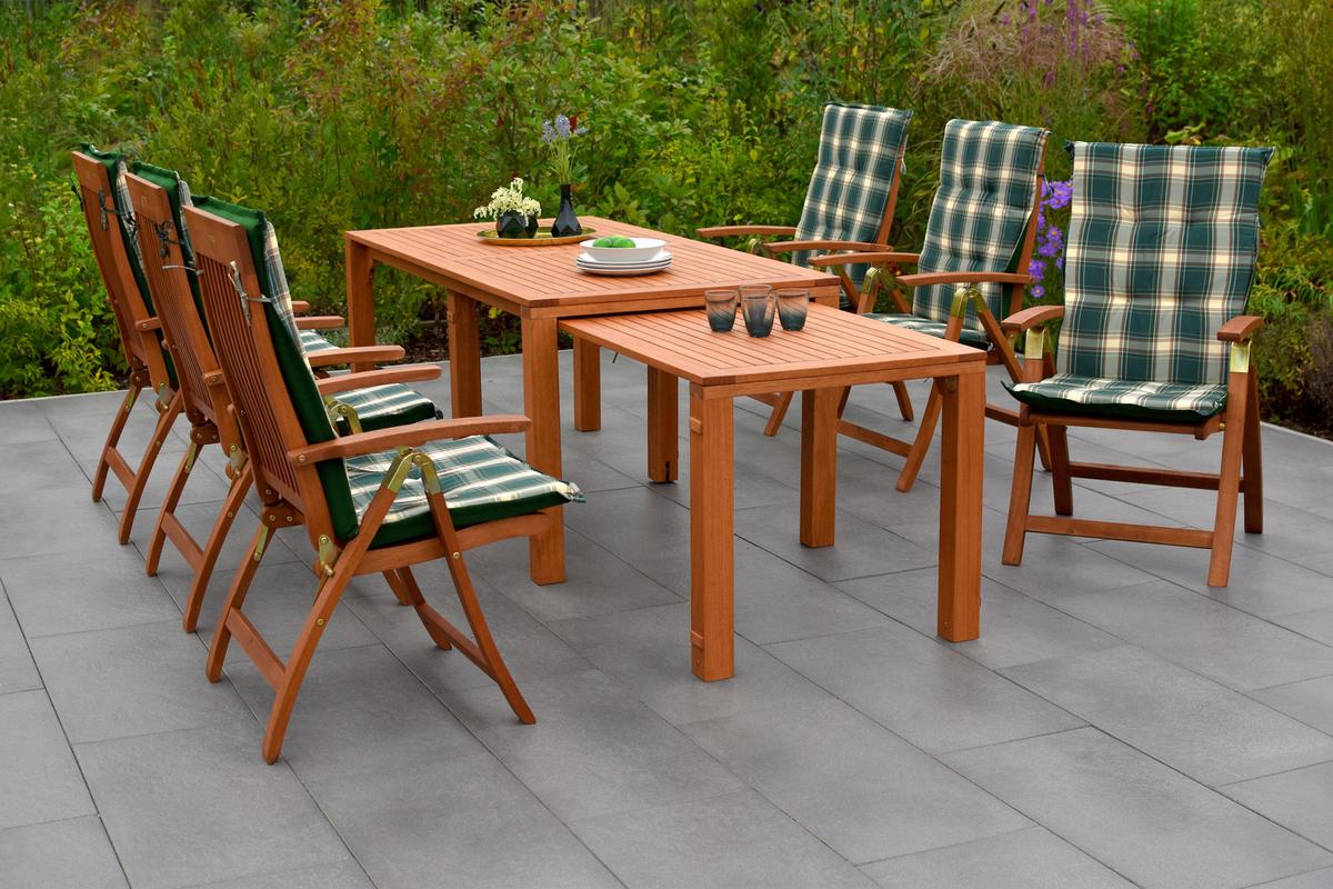 Gartenmöbel Set 14-tlg Comodoro Holz - Naturfarben/Grün, KONVENTIONELL, Holz/Textil - Gardenson