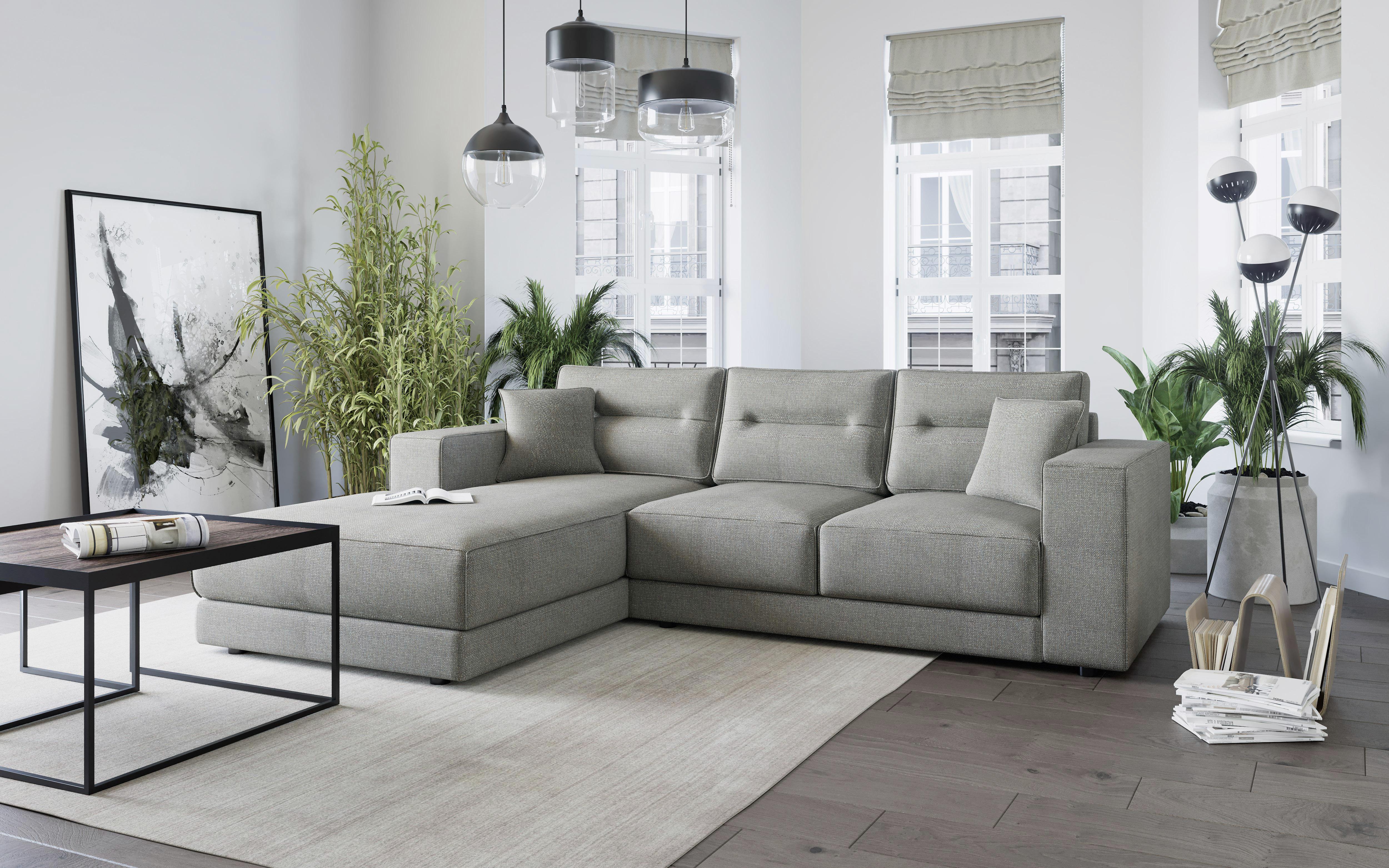 Ecksofa Verona Hellgrau - Hellbraun/Edelstahlfarben, Design, Textil (195/272cm) - Livetastic