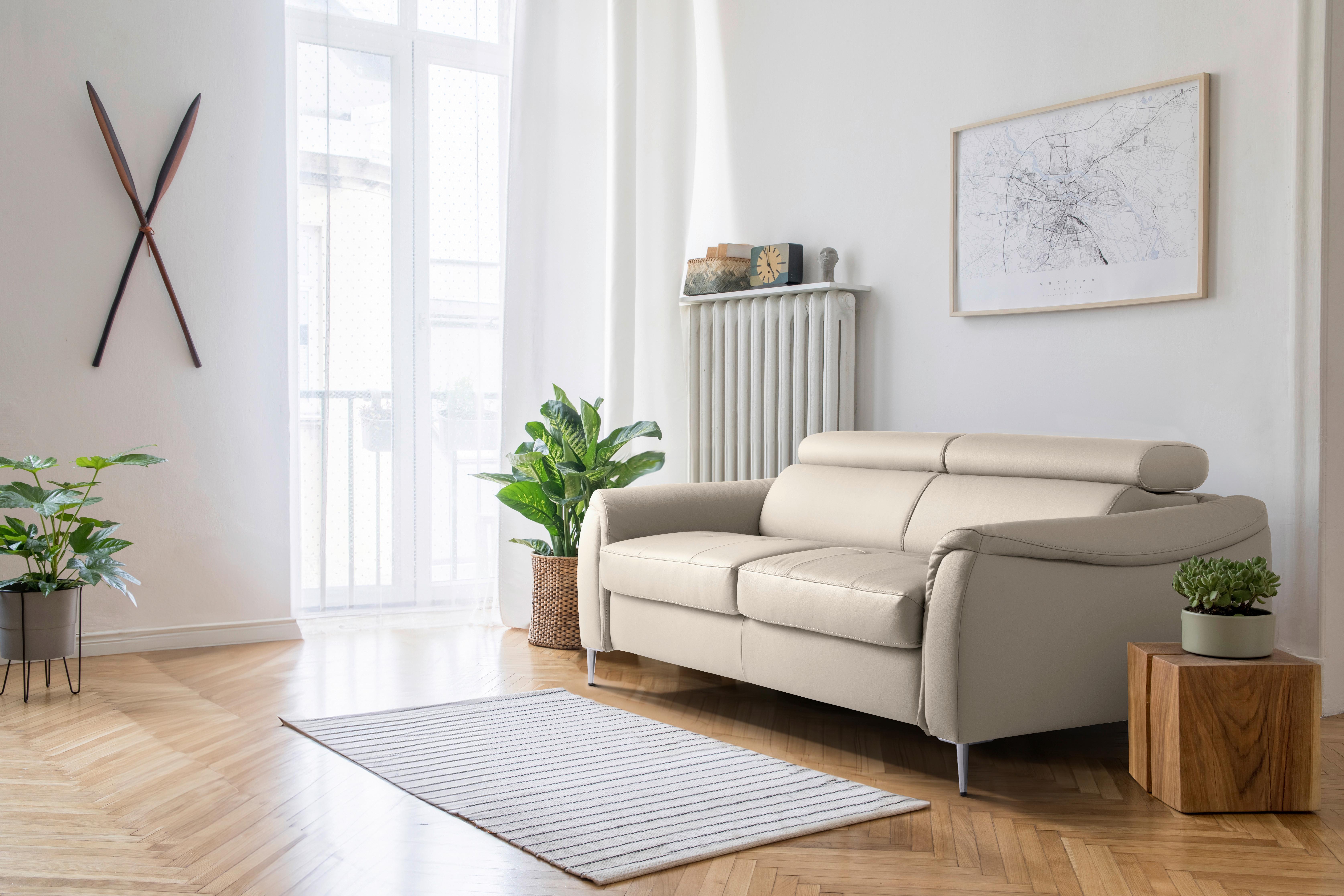 Schlafsofa Pafos Beige Lederlook, Rindsleder B: 203cm - Beige, Design, Leder/Textil (203/77-98/103cm) - MID.YOU