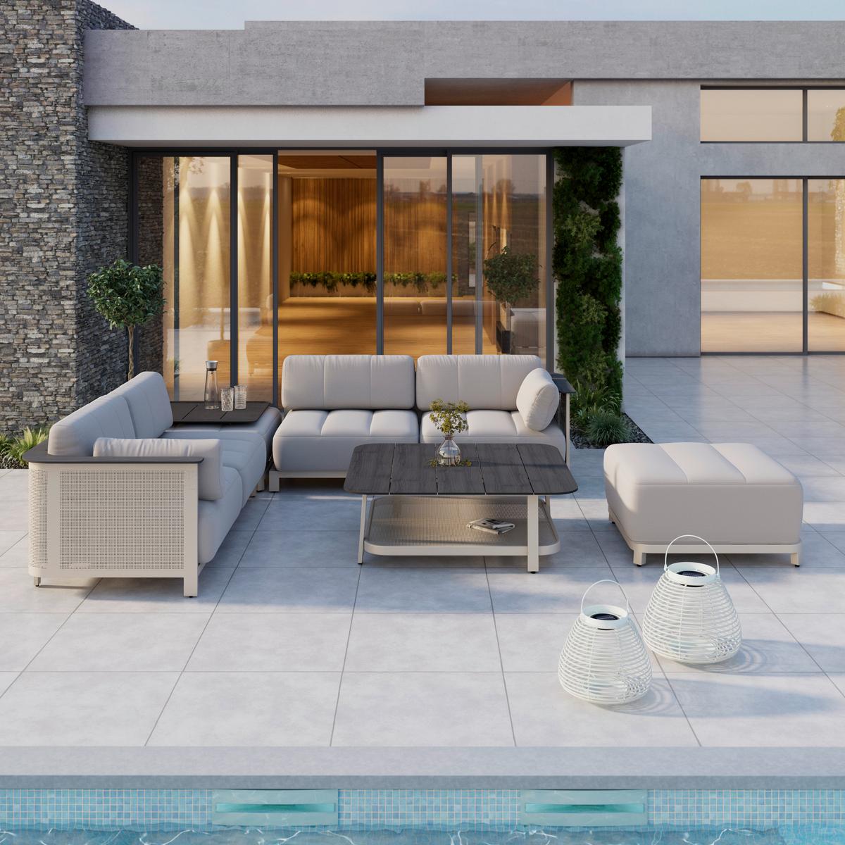 TERASOVÁ SEDACIA SÚPRAVA MARA - biela/svetlosivá, Modern, kov/textil (269/269cm) - Bessagi Garden