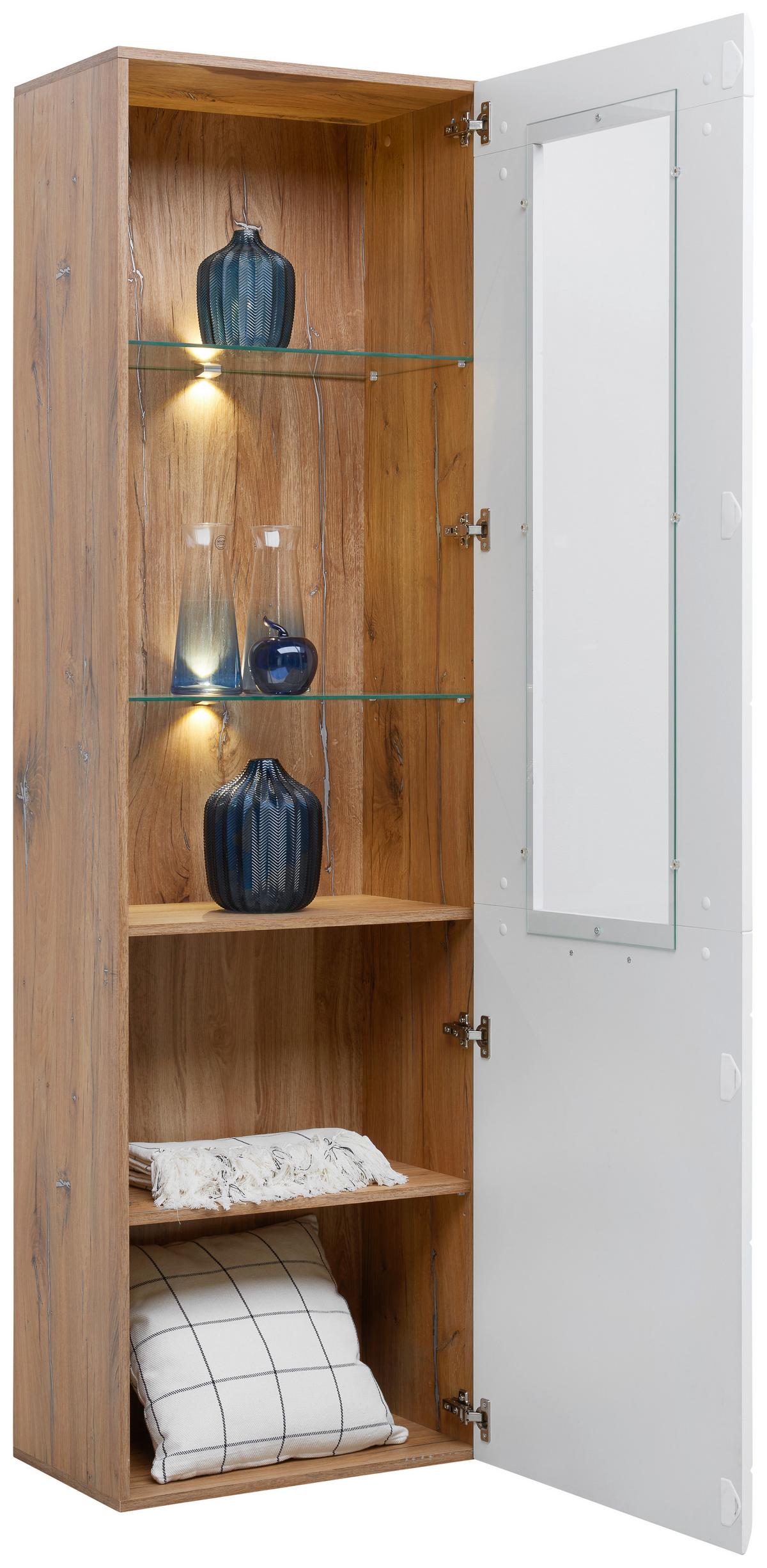 Wohnkombination 4--Teilig. Auris, Weiß/Eiche Dekor - Eichefarben/Weiß, MODERN, Glas/Holzwerkstoff (318,2/204,2/49,6cm) - Luca Bessoni