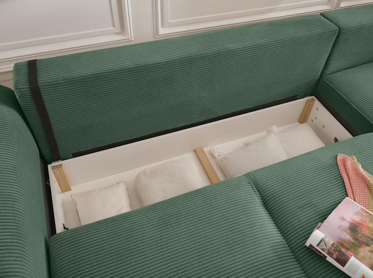 Ecksofa Maureen Dunkelgrün S:318x197cm - Dunkelgrün/Schwarz, KONVENTIONELL, Textil (318/197cm) - MID.YOU