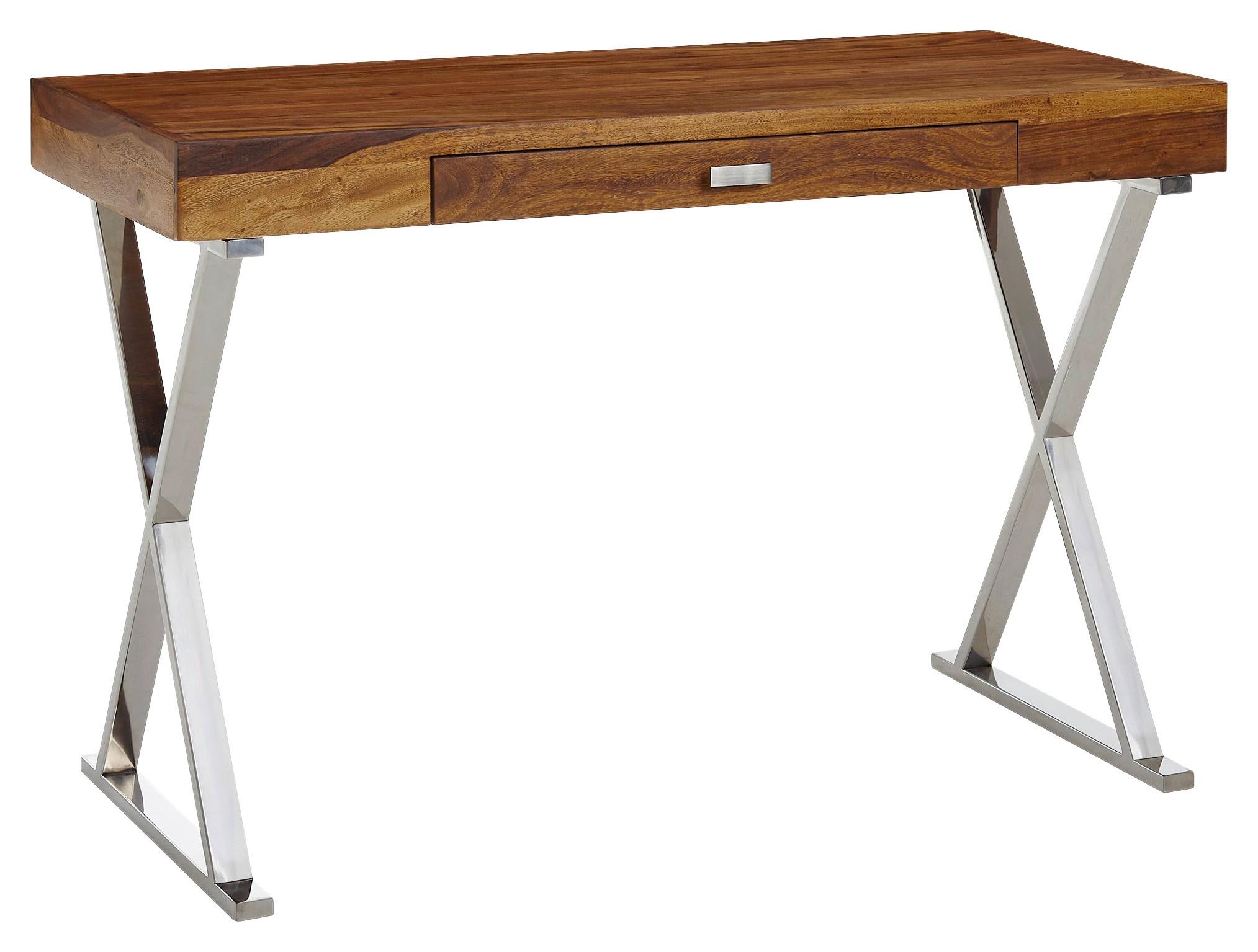 Schreibtisch Wohnling Sheesham B: 55 Cm - Chromfarben/Sheeshamfarben, MODERN, Holz/Metall (120/55/78cm) - MID.YOU