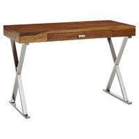 Schreibtisch Wohnling Sheesham B: 55 cm - Chromfarben/Sheeshamfarben, MODERN, Holz/Metall (120/55/78cm) - MID.YOU