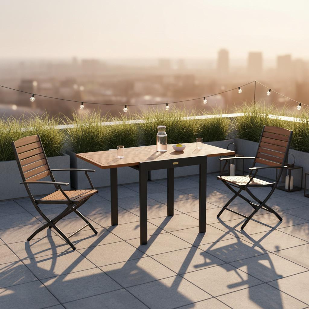 Balkonset Santorin - Graphitfarben/Naturfarben, MODERN, Holz/Metall - Gardenson