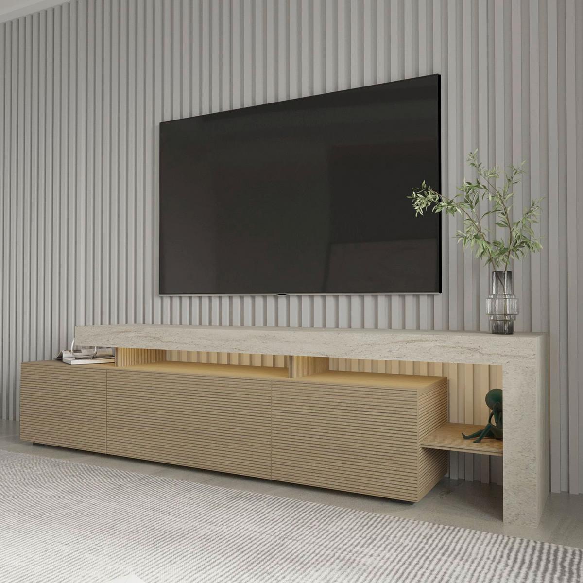 TV-ELEMENT Travertine/Eiche B: 192cm - Eichefarben/Beige, MODERN, Holzwerkstoff (192/53/37cm)