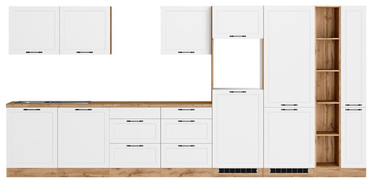Küchenzeile Meran Ohne Geräte B: 420 Cm Weiß/eiche Dekor - Eiche Wotan/Weiß, LIFESTYLE, Holzwerkstoff (420cm) - Held