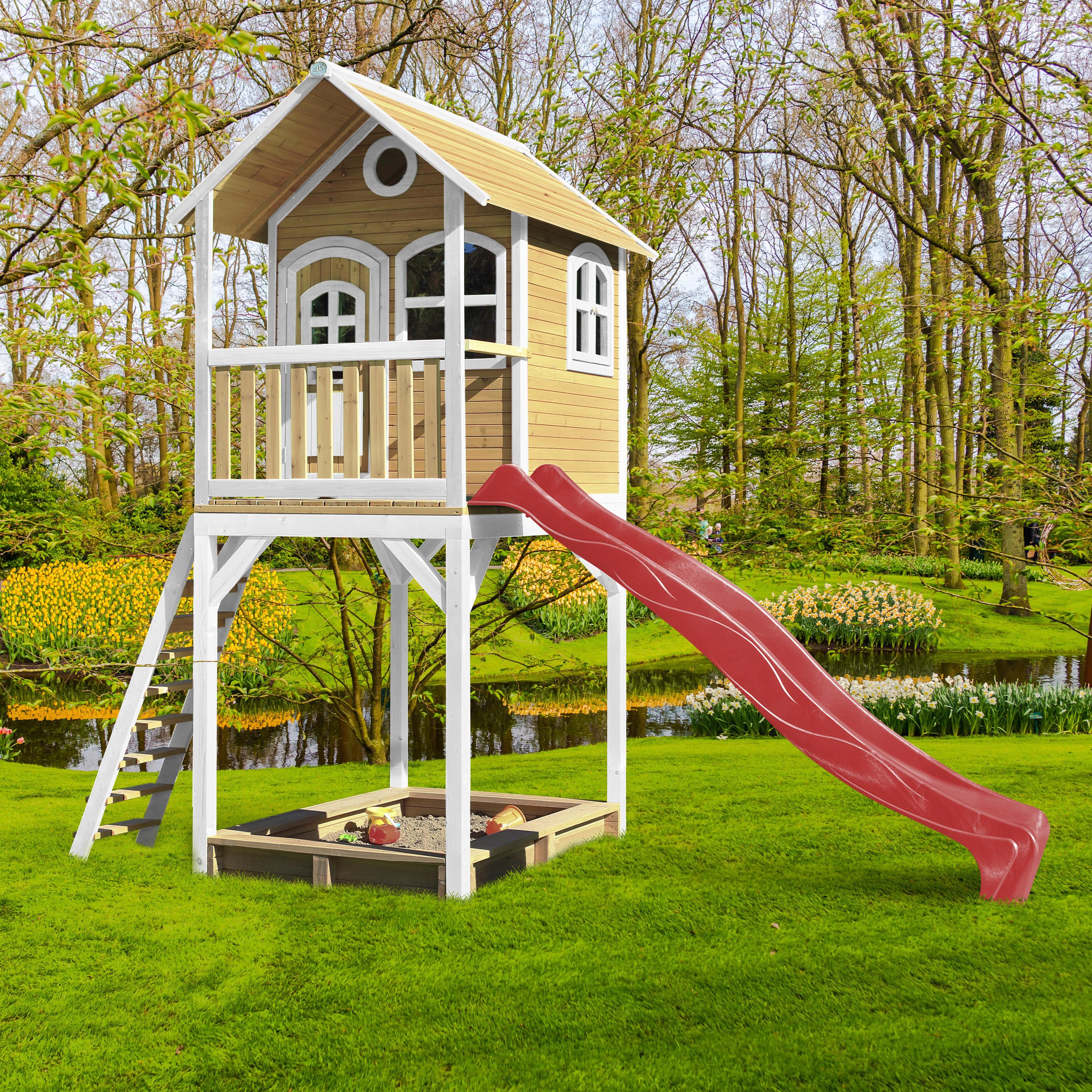 Spielhaus Romy Braun/rot/weiß B: 420 Cm - Rot/Braun, KONVENTIONELL, Holz/Kunststoff (420/320/191cm) - Ambia Garden
