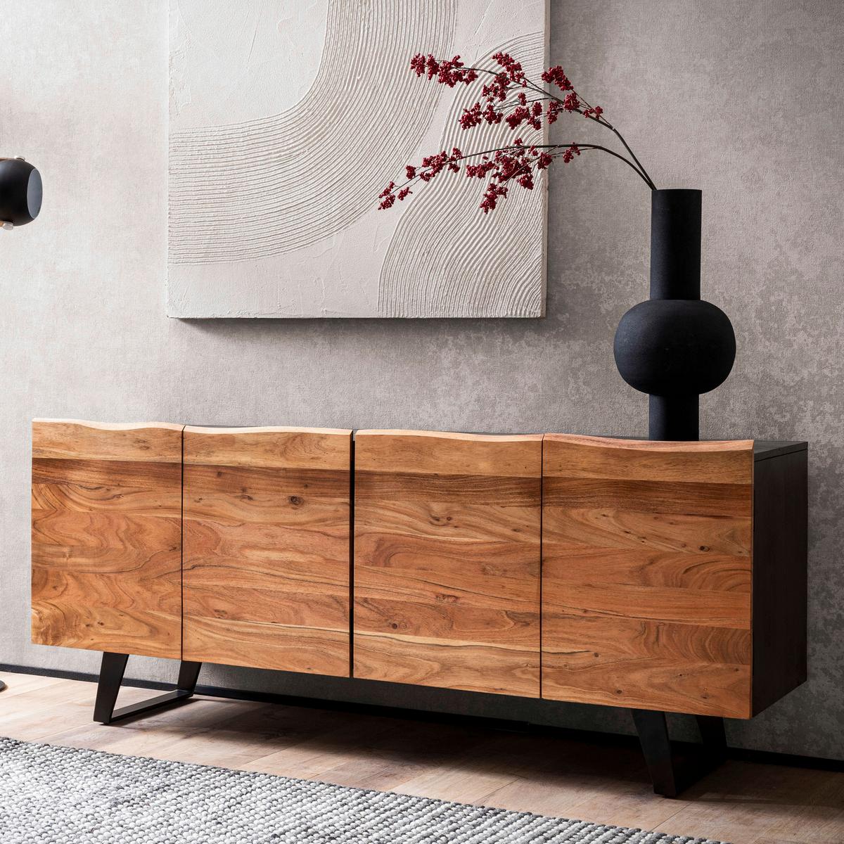 Sideboard Schwarz, Akaziefarben B: 180cm - Schwarz/Akaziefarben, Design, Holz (180/75/45cm) - MID.YOU