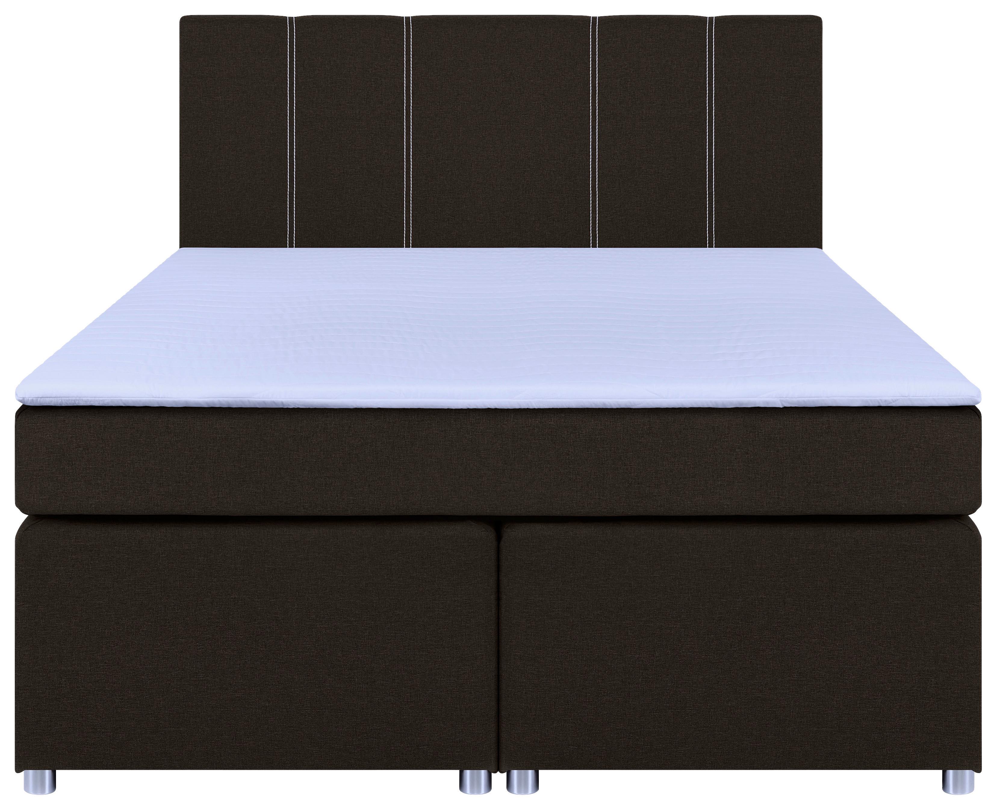 Boxspringbett Malta mit Topper Braun, 160x200 cm - Chromfarben/Schwarz, Basics, Holzwerkstoff/Textil (160/200cm) - P & B