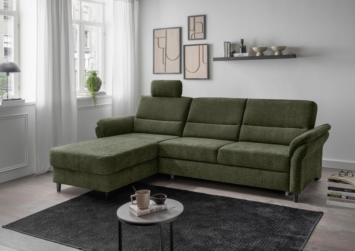 Ecksofa Cavoli, Olivgrün S: 176x279 cm - Schwarz/Olivgrün, MODERN, Textil (176/279cm) - Livetastic