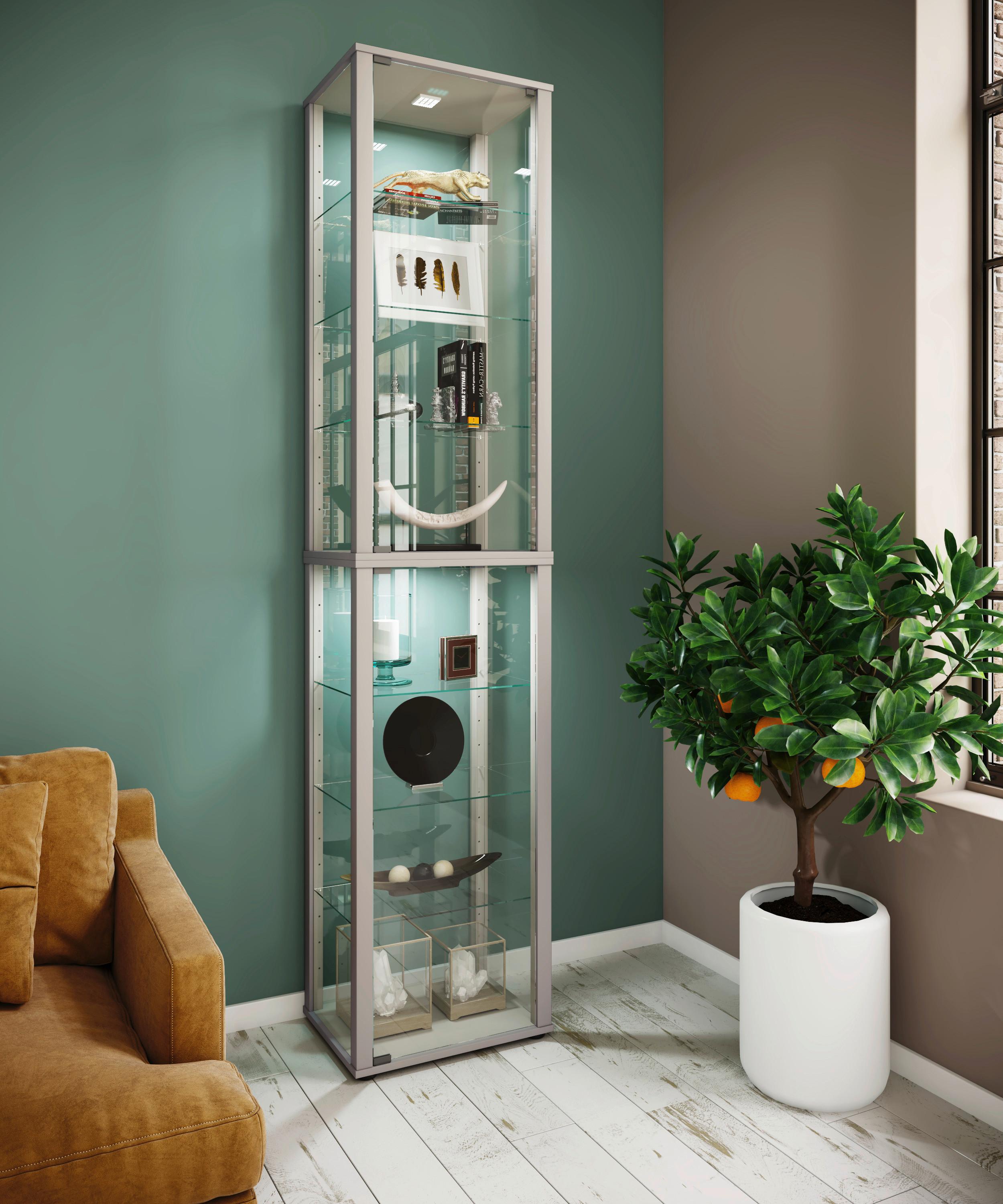 Vitrine Kavisa B: 50 Cm Silberfarben - Silberfarben/Schwarz, MODERN, Glas/Holzwerkstoff (50/227/38cm) - MID.YOU