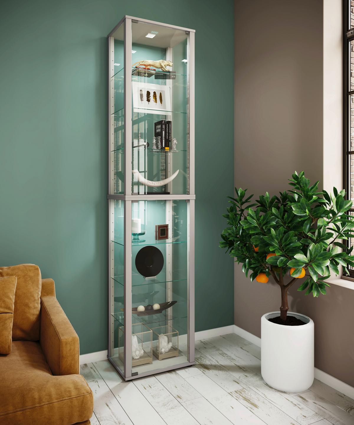 Vitrine Kavisa B: 50 cm Silberfarben - Silberfarben/Schwarz, MODERN, Glas/Holzwerkstoff (50/227/38cm) - MID.YOU