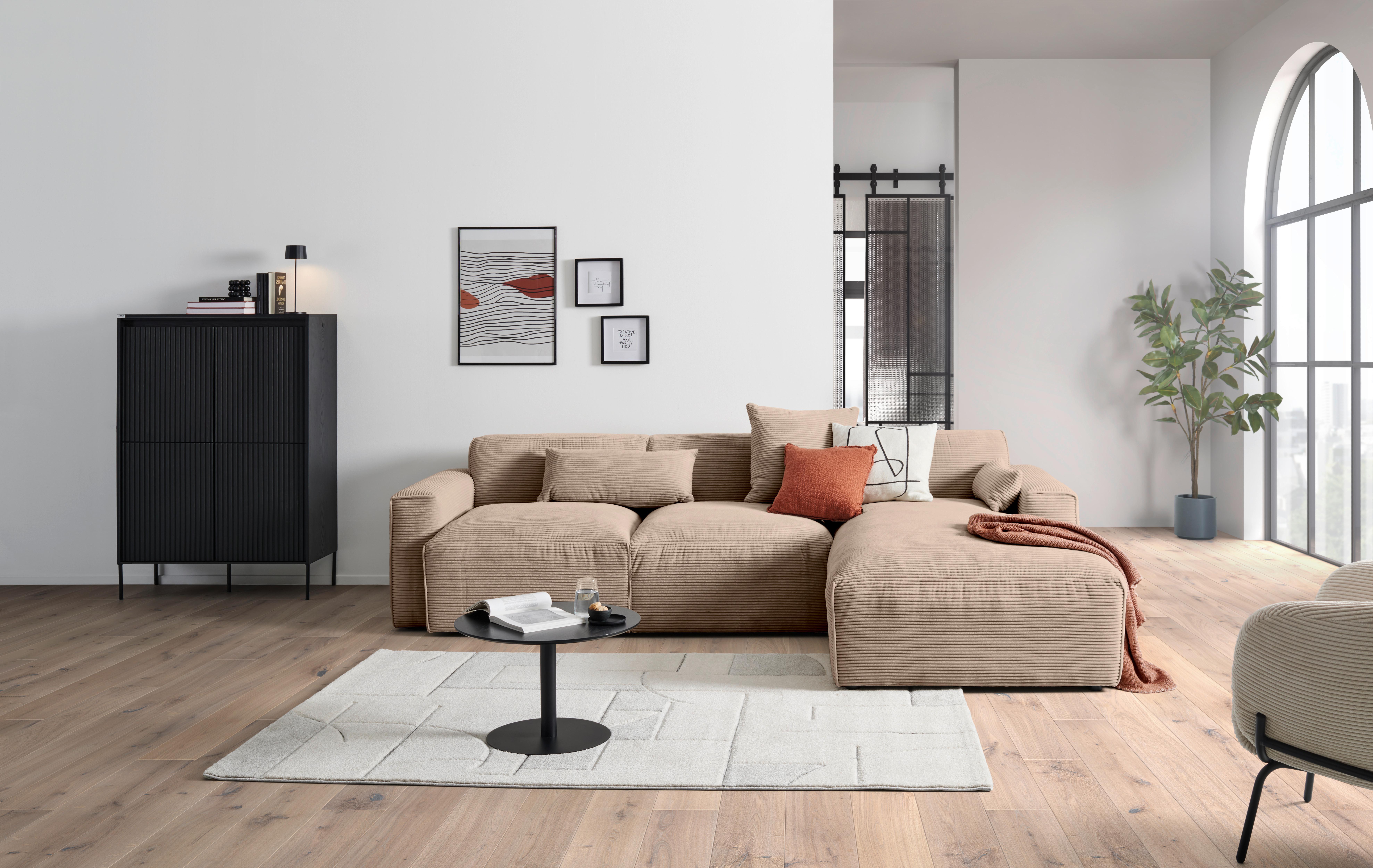Ecksofa Pearl - Hellbraun/Schwarz, Design, Textil (303/196cm) - Livetastic