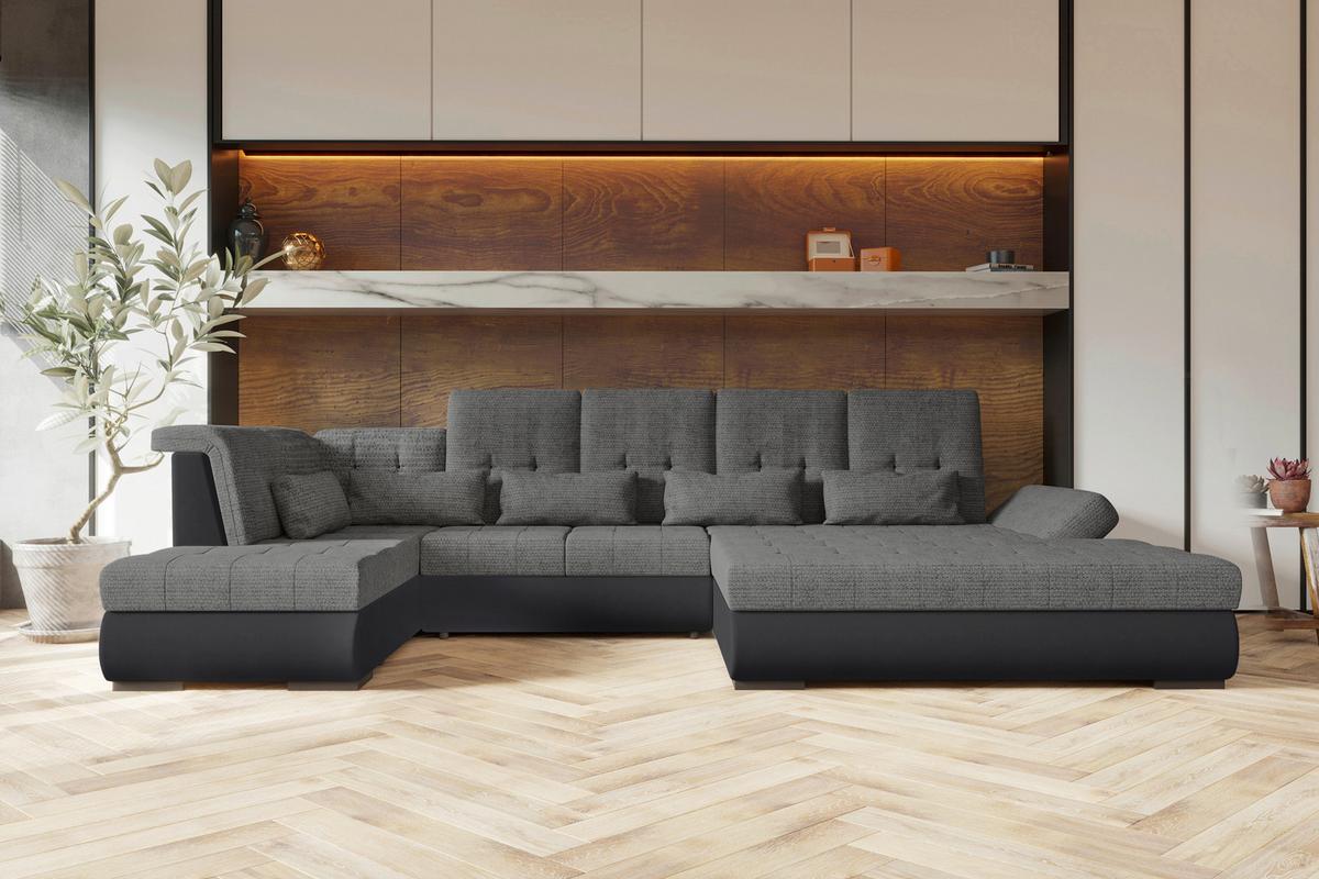 Wohnlandschaft Madera Mit Schlaffunktion Anthrazit - Anthrazit/Schwarz, KONVENTIONELL, Kunststoff/Textil (212/358/190cm)
