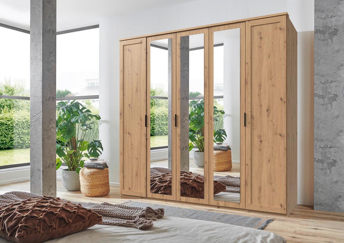 Drehtürenschrank Nadja Eiche Dekor B: 225 cm - Eiche Artisan, KONVENTIONELL, Glas/Holzwerkstoff (225/210/58cm) - MID.YOU