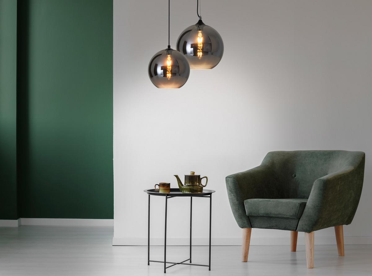 Hängeleuchte Vaso H: 125 cm 1-Flammig, Kugelform - Silberfarben/Schwarz, Design, Glas/Kunststoff (25/125cm) - Näve