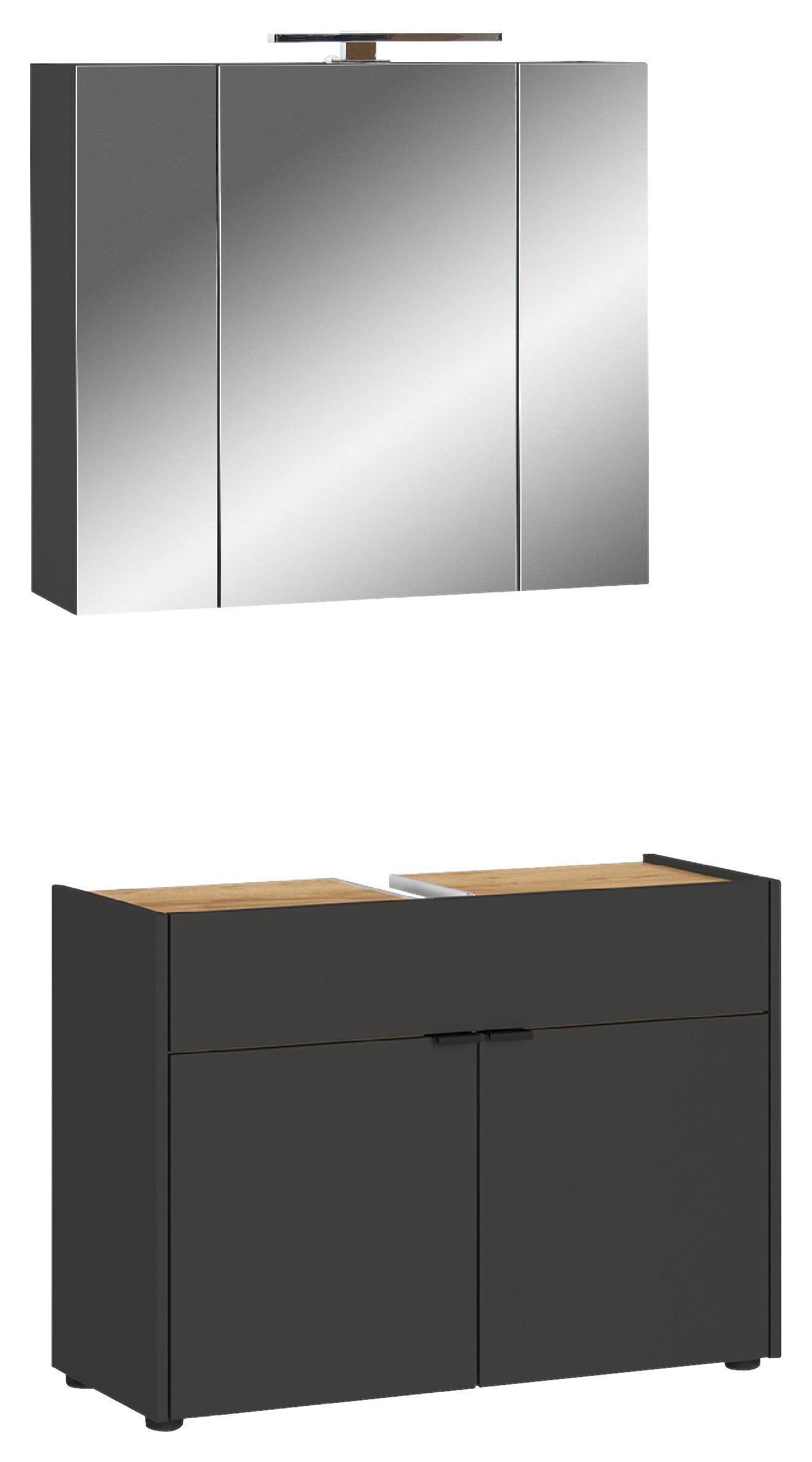 Badezimmer Forano Graphitfarben/Eichefarben - Eichefarben/Schwarz, MODERN, Holzwerkstoff (80cm) - Germania