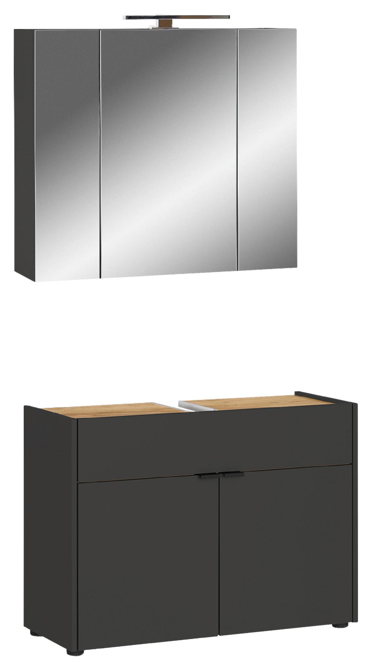 Badezimmer Forano Graphitfarben/Eichefarben - Eichefarben/Schwarz, MODERN, Holzwerkstoff (80cm) - Germania