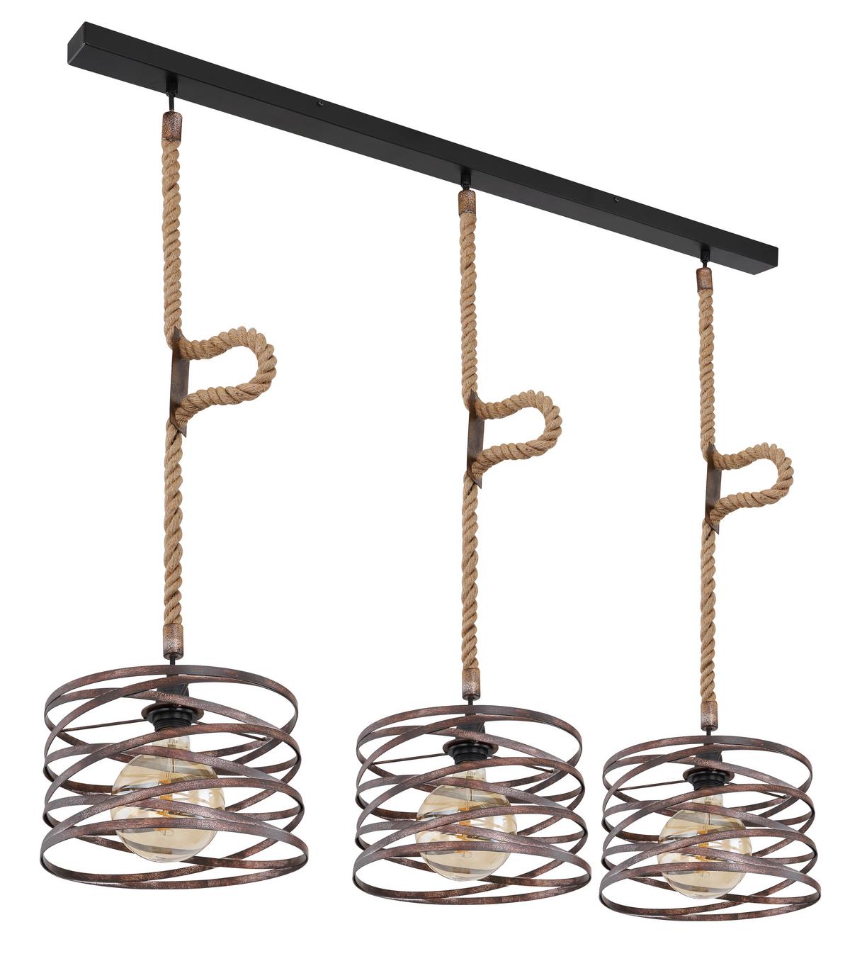 Hängeleuchte H: 120 cm 3-Flammig - Rostfarben/Schwarz, Basics, Naturmaterialien/Metall (115/28/120cm) - Globo