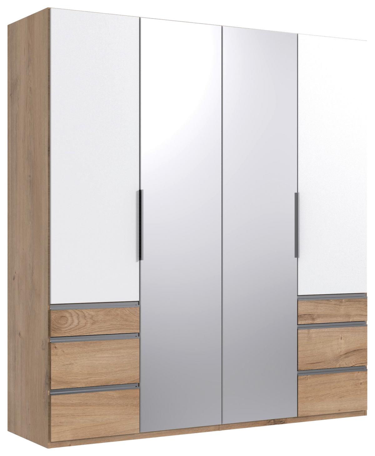 Drehtürenschrank Mit Spiegel 200cm Level 36a, Eichendekor - Plankeneiche/Eichefarben, MODERN, Glas/Holzwerkstoff (200/216/58cm) - MID.YOU