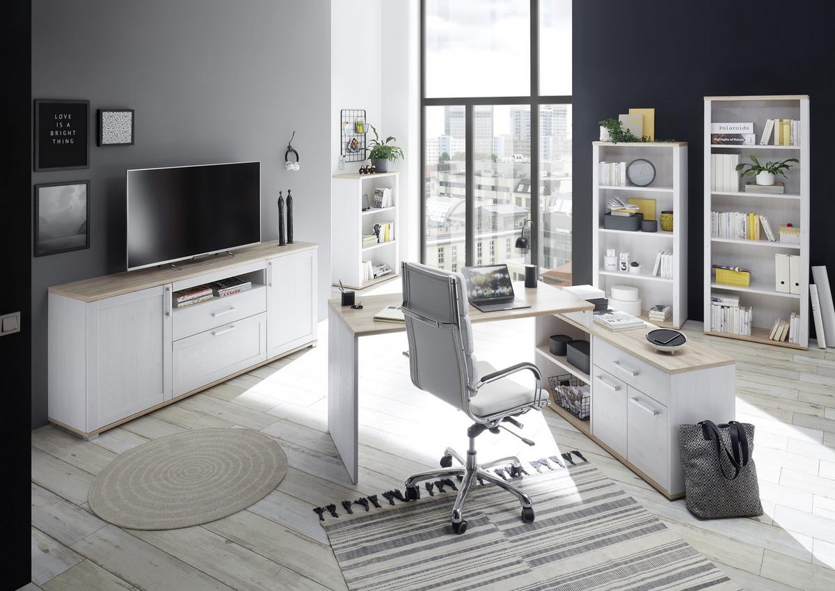 Eckschreibtisch Mit Stauraum B 130cm H 76cm Romance - Eichefarben/Weiß, Design, Holzwerkstoff (177/130/76cm) - MID.YOU