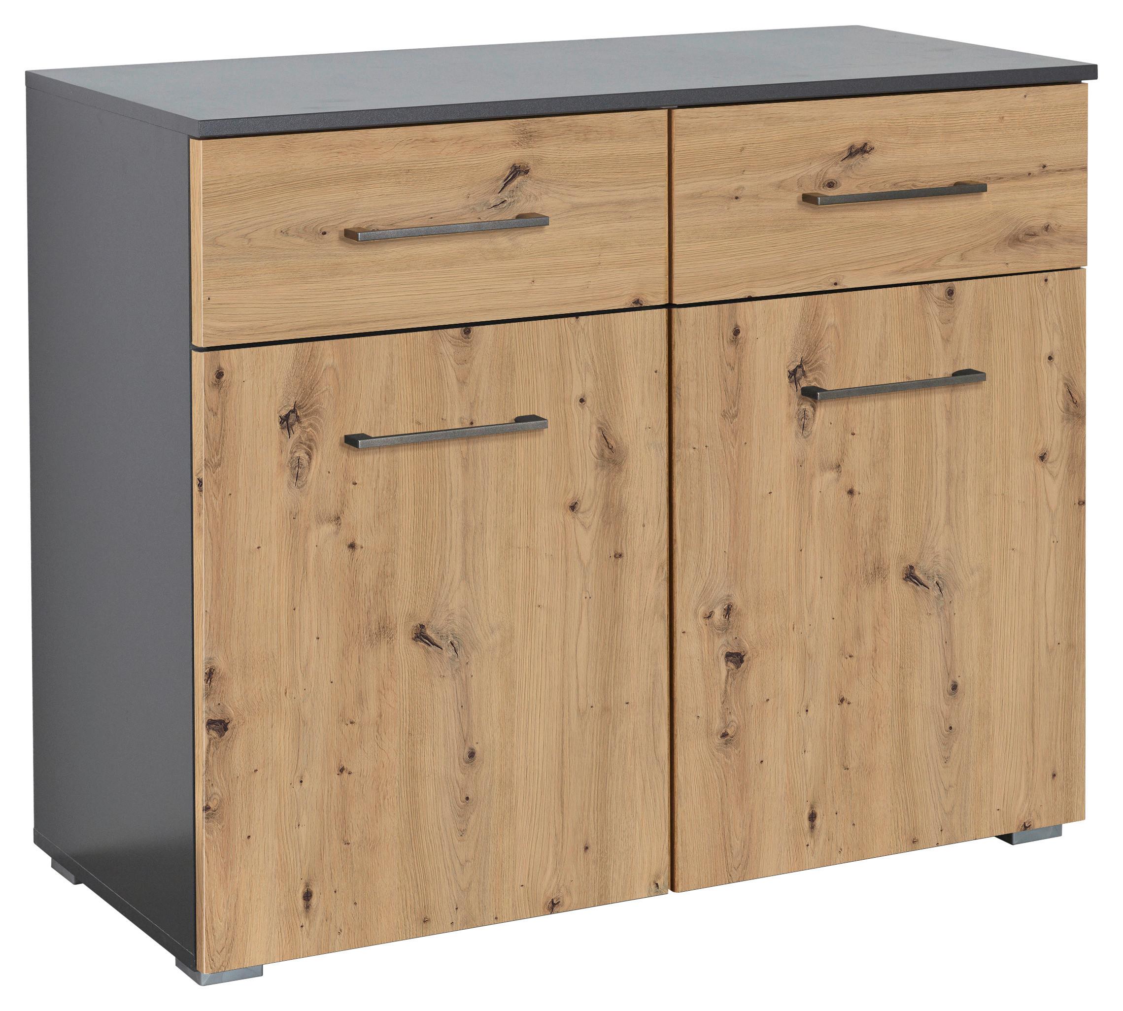 Kommode 93 Cm Nevada Dunkegrau - Dunkelgrau/Alufarben, MODERN, Holzwerkstoff (93/81/42cm) - Rauch Möbel