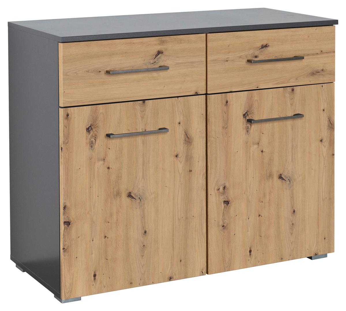Kommode 93 Cm Nevada Dunkegrau - Dunkelgrau/Alufarben, MODERN, Holzwerkstoff (93/81/42cm) - Rauch Möbel