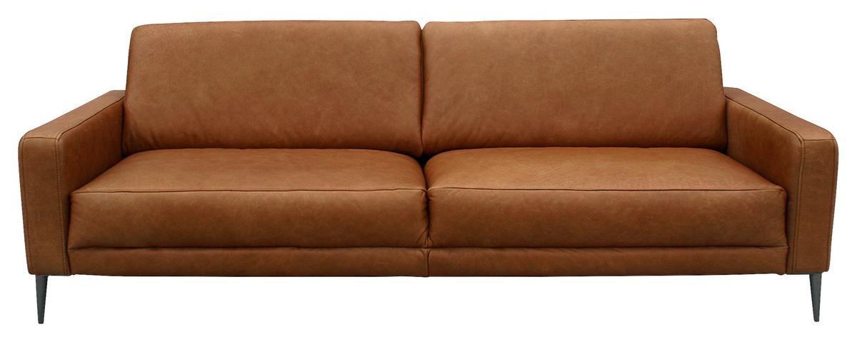 3,5-Sitzer Spring, Cognac B: 207 cm - Cognac/Schwarzchrom, Design, Leder (207/85/92cm) - Livetastic