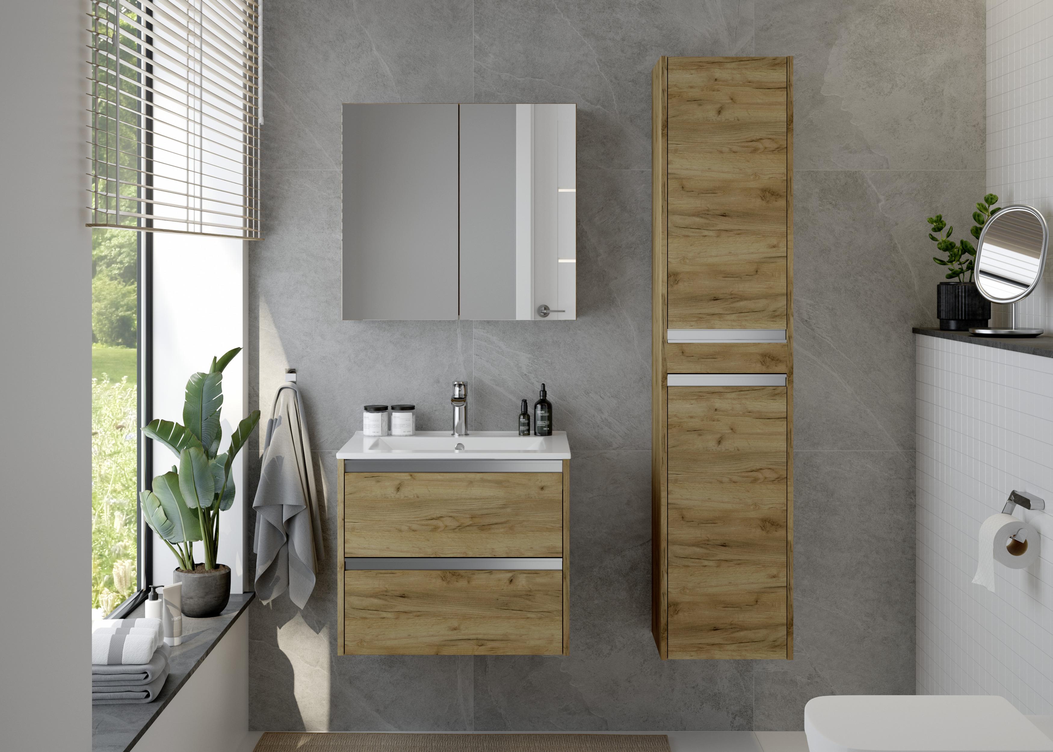 Hängender Hochschrank Mit Soft Close Nena B: 35cm Eiche Dekor - Eichefarben, MODERN, Holzwerkstoff (35/160/30cm) - MID.YOU