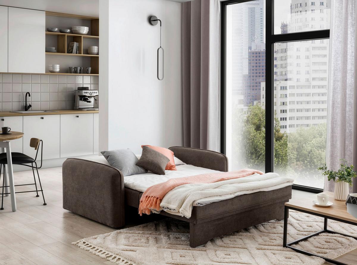 Schlafsofa Laine Braun, B: 155 cm - Silberfarben/Braun, Design, Textil (155/105/75cm) - MID.YOU