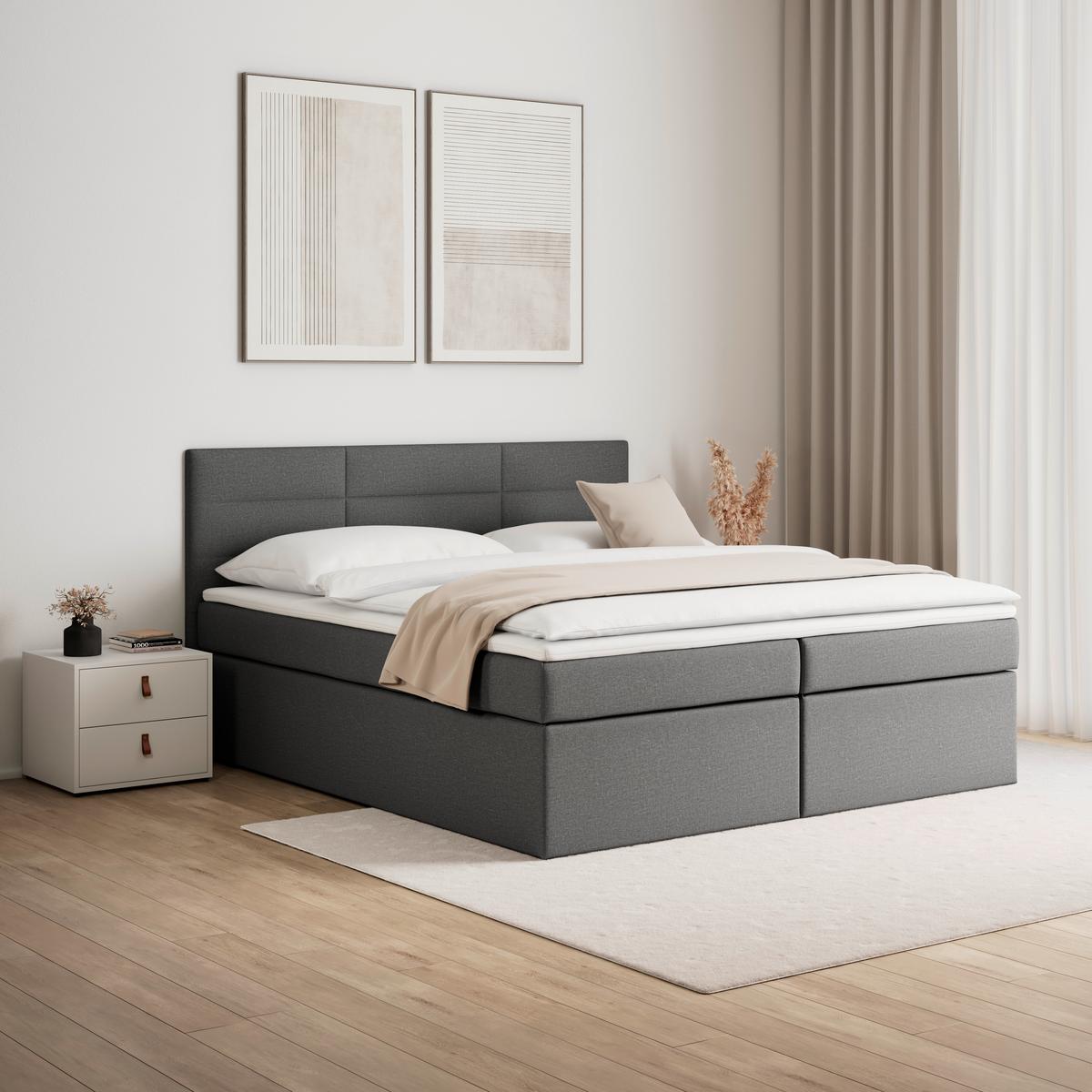 Manželská boxspring postel Lisa, 180x200, tmavě šedá - tmavě šedá, Moderní, dřevo/kompozitní dřevo (180/200cm) - Bessagi Home