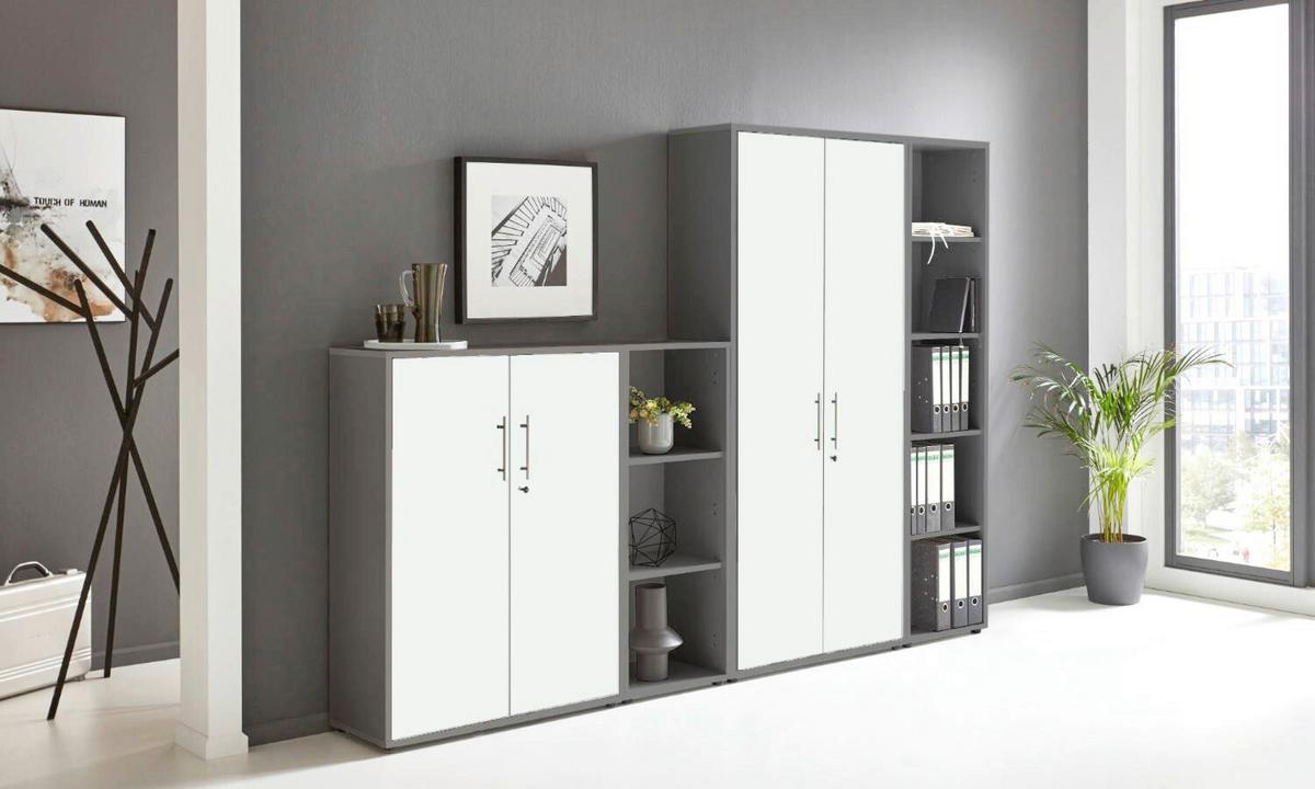 AKTENSCHRANK OFFICE EDITION - SW SET 4 - Anthrazit/Weiß, MODERN, Holzwerkstoff (128,5/185,6/33cm) - MID.YOU