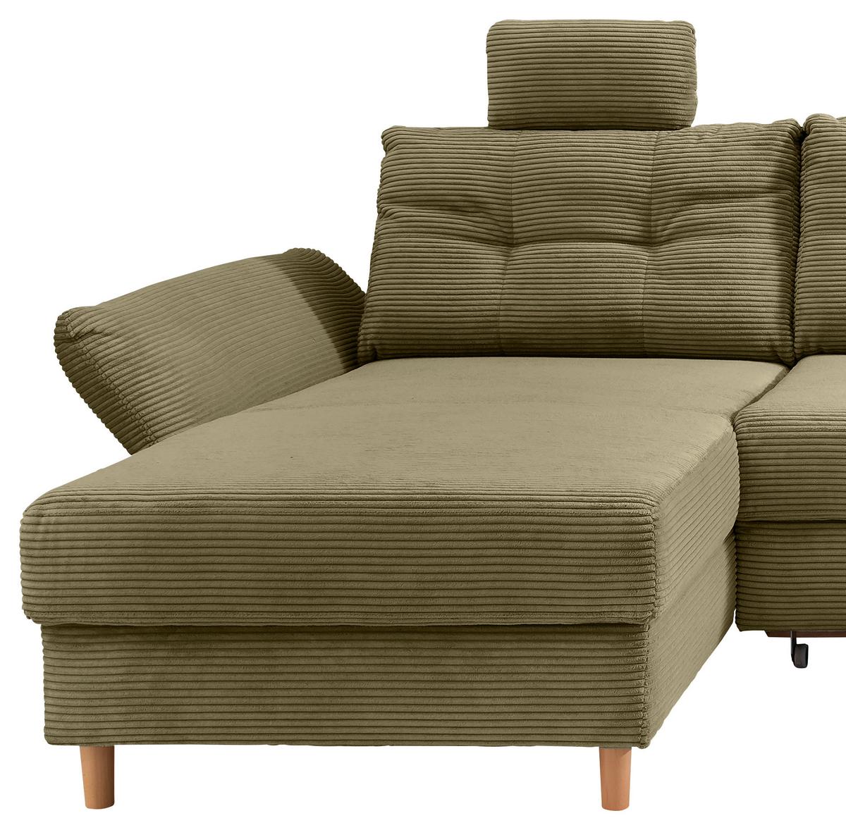 Wohnlandschaft Brizzini mit Schlaffunktion, Olivgrün - Naturfarben/Olivgrün, MODERN, Textil (176/338-352/206cm) - Livetastic