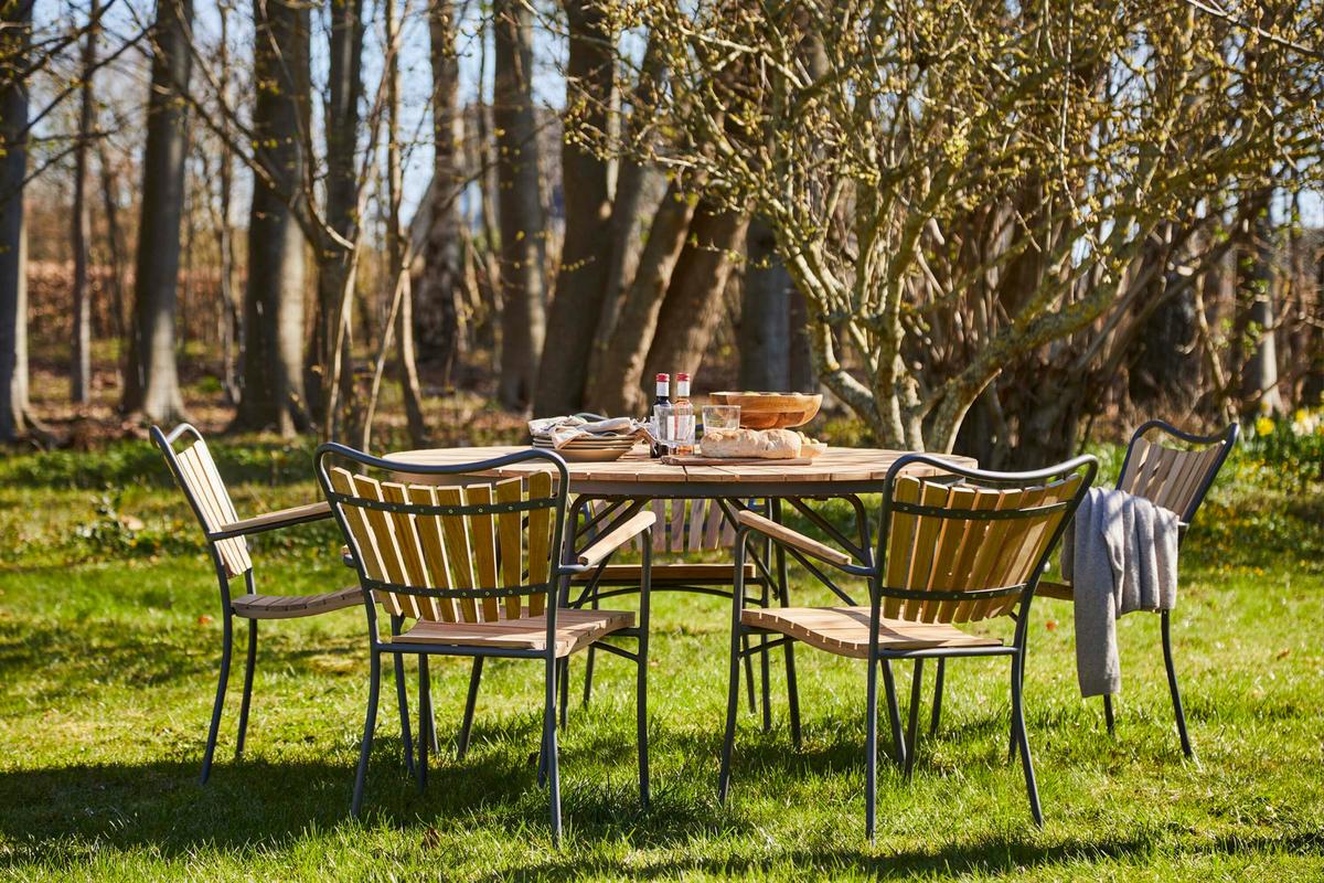Gartentisch Ellen Metall/Holz Ø/H: ca. 130/74 cm - Anthrazit/Teakfarben, Natur, Holz/Metall (130/130/74cm) - Gardenson
